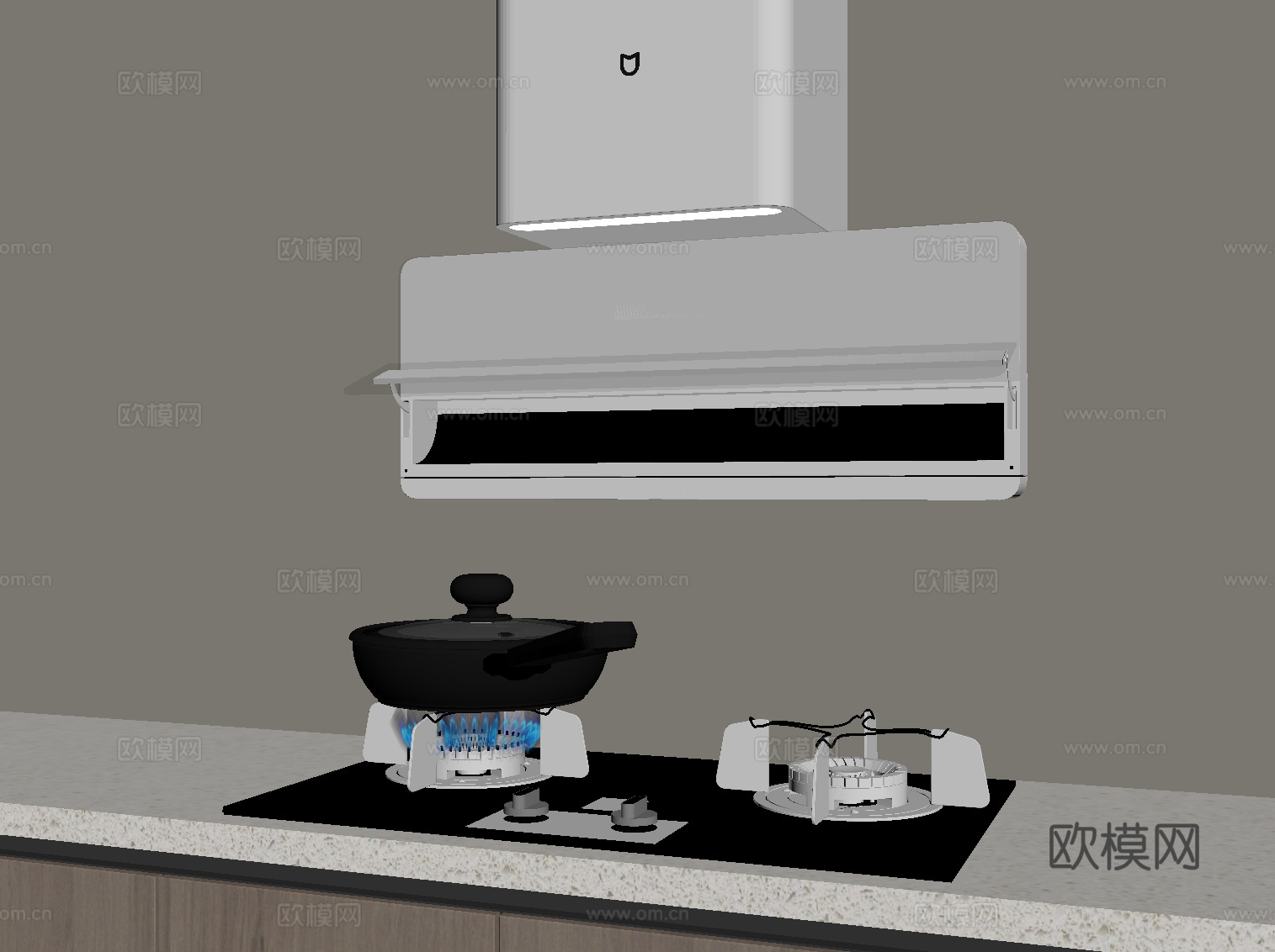 油烟机 燃气灶 厨具 烟机灶具 炒菜锅su模型