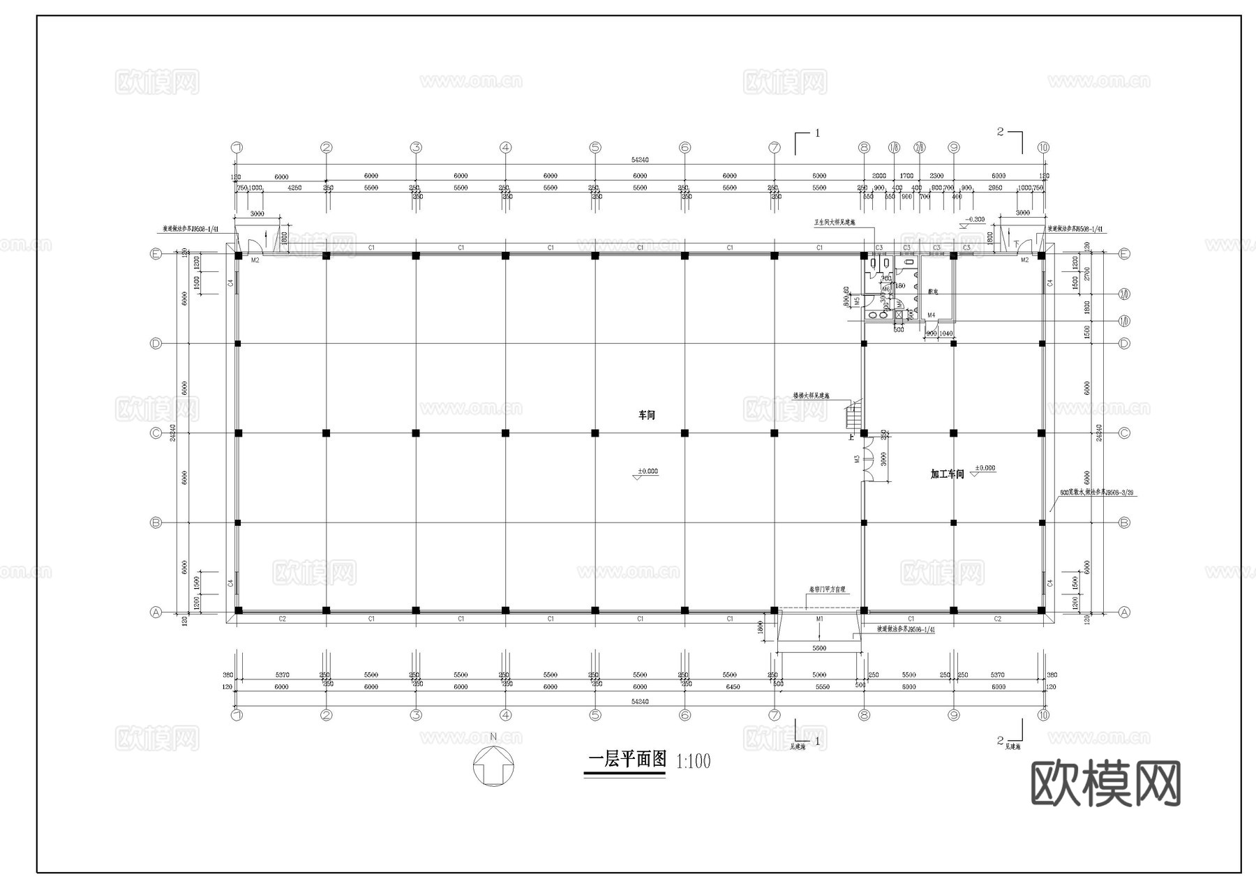 多层厂房建筑施工图cad施工图