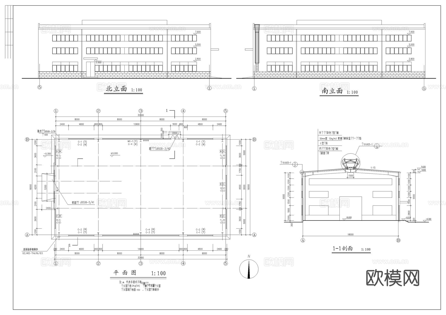 钢结构车间建筑施工图cad施工图