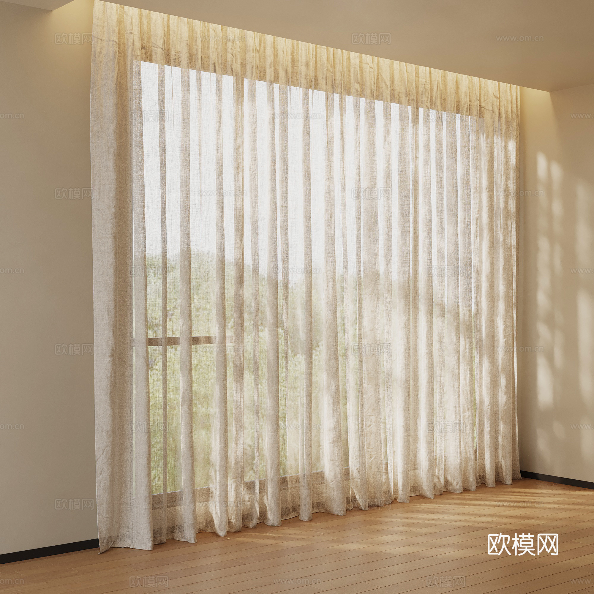 中古侘寂窗帘 奶油侘寂纱帘3d模型