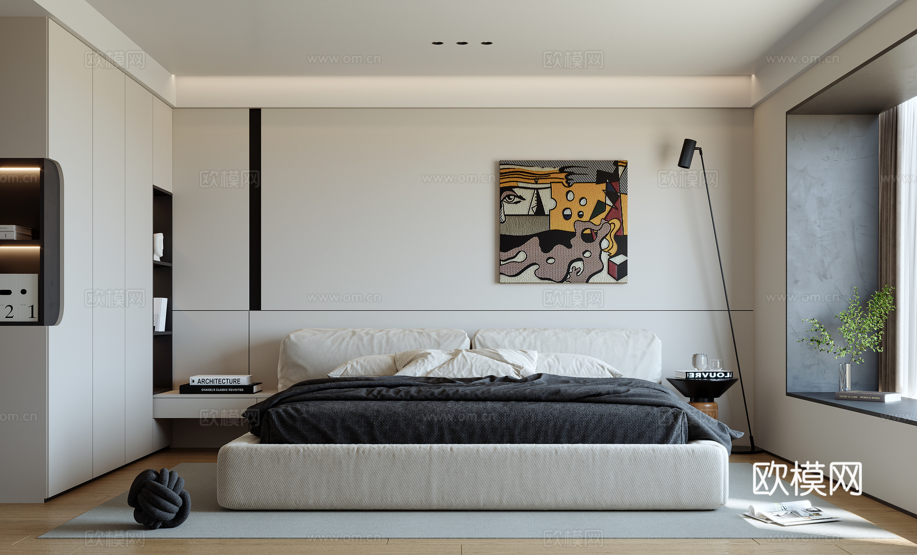现代简约卧室3d模型下载
