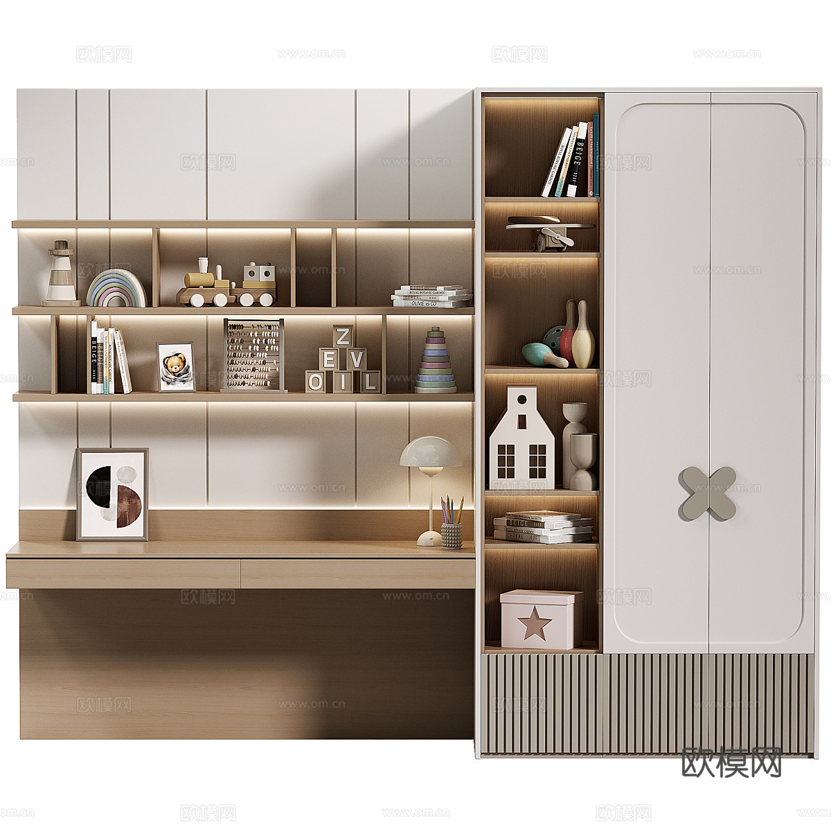 现代奶油风儿童书柜 儿童衣柜3d模型