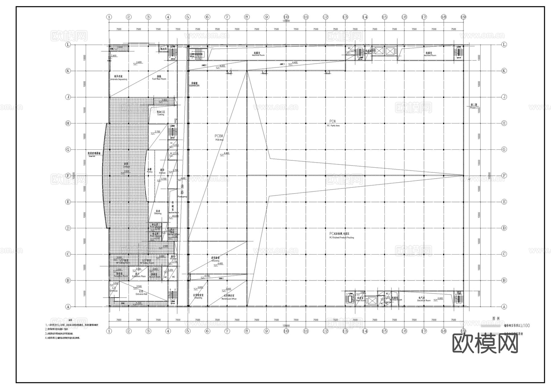 单层厂房建筑图cad施工图