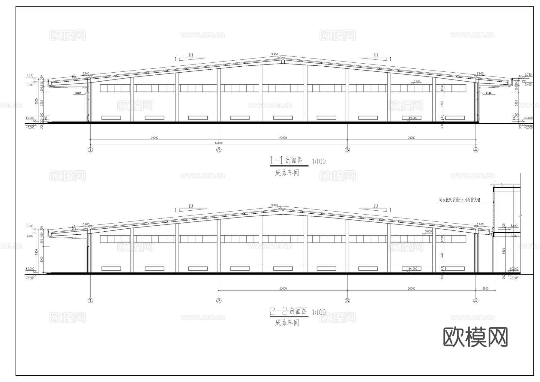 成品车间钢结构建筑施工图cad施工图