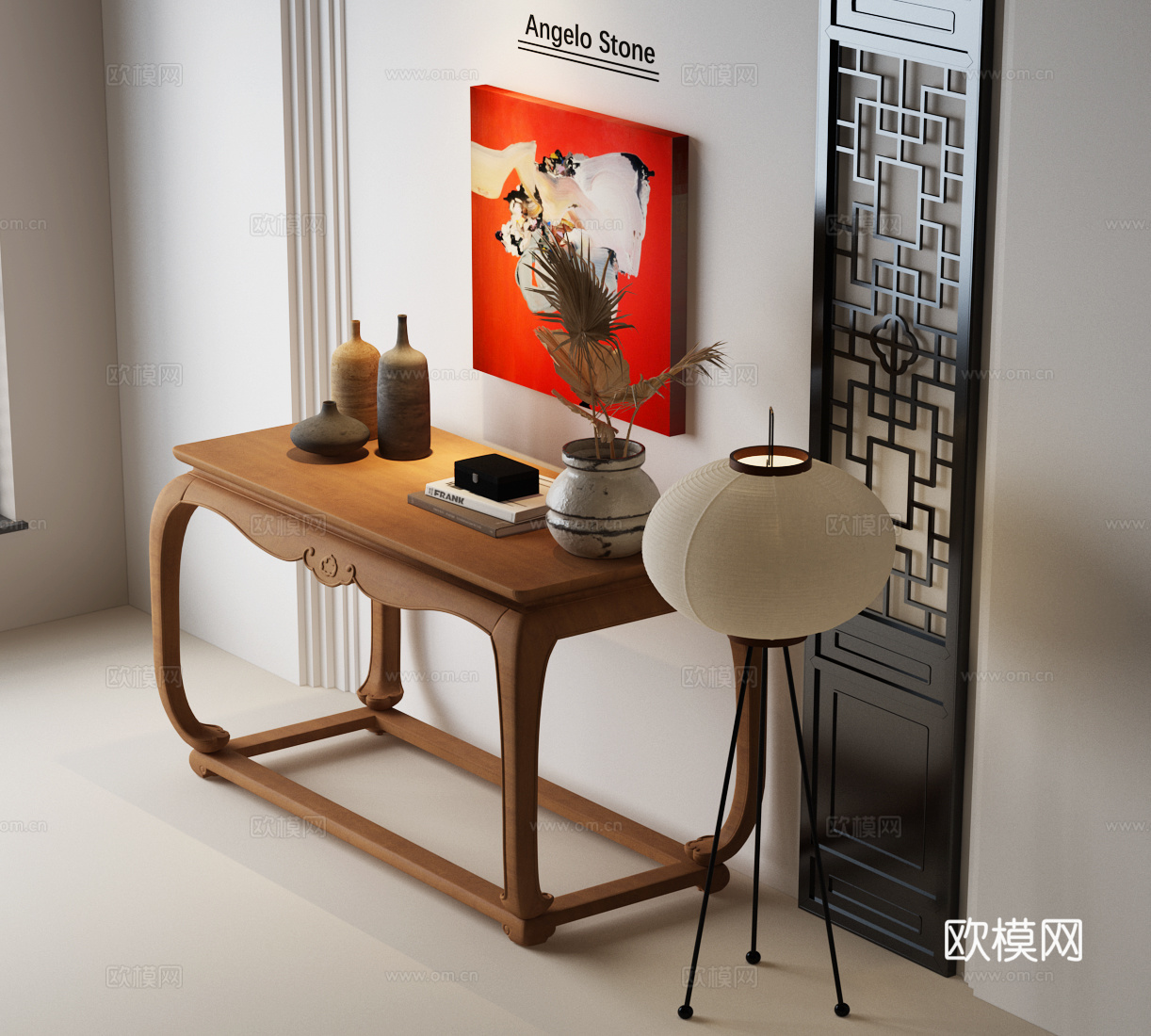 新中式玄关柜 新中式屏风 新中式装饰画 新中式落地灯 宋氏3d模型