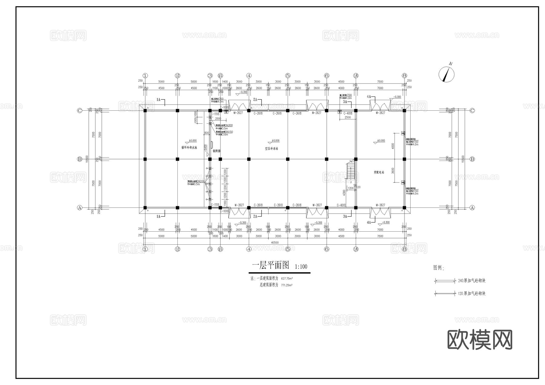 动力车间建筑施工图cad施工图