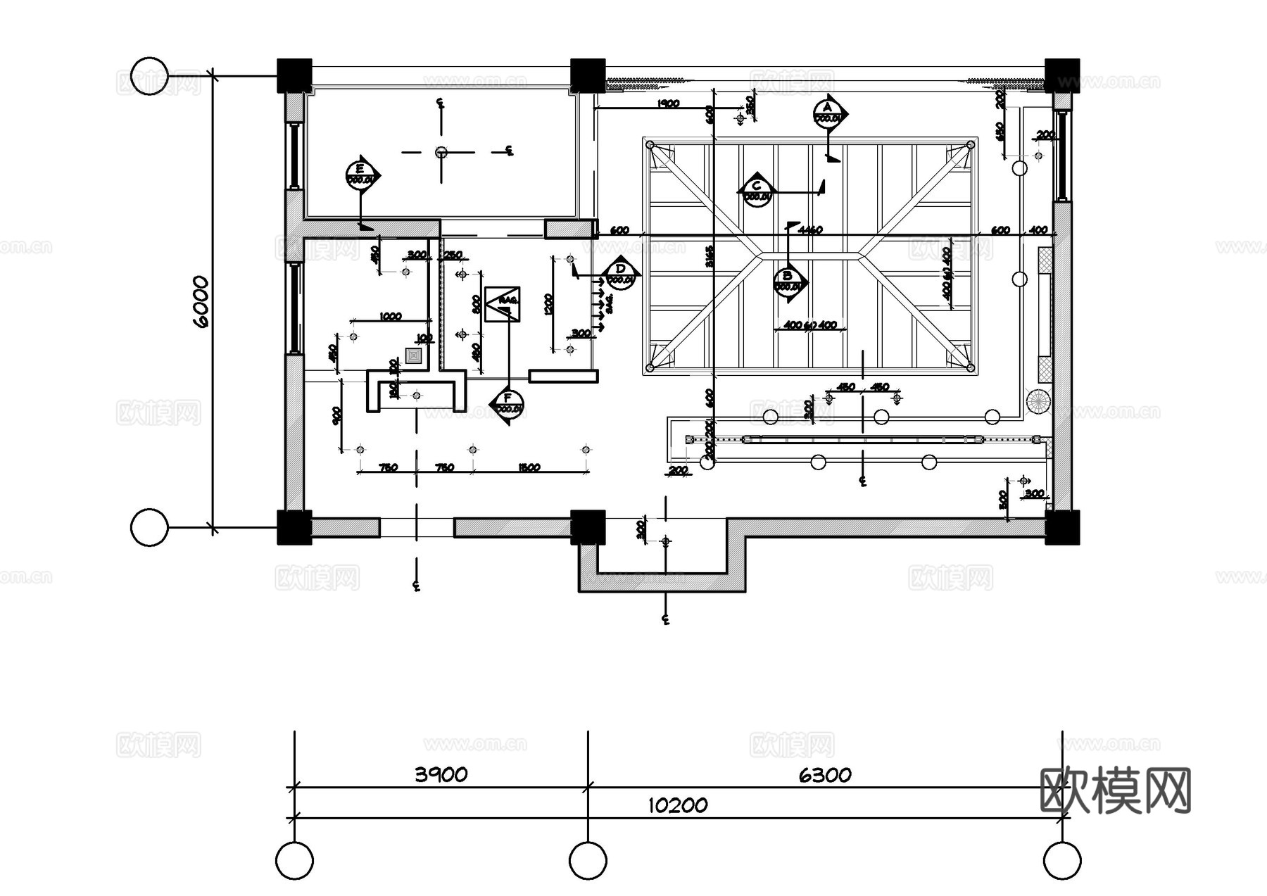 酒店别墅AK室内施工图cad施工图