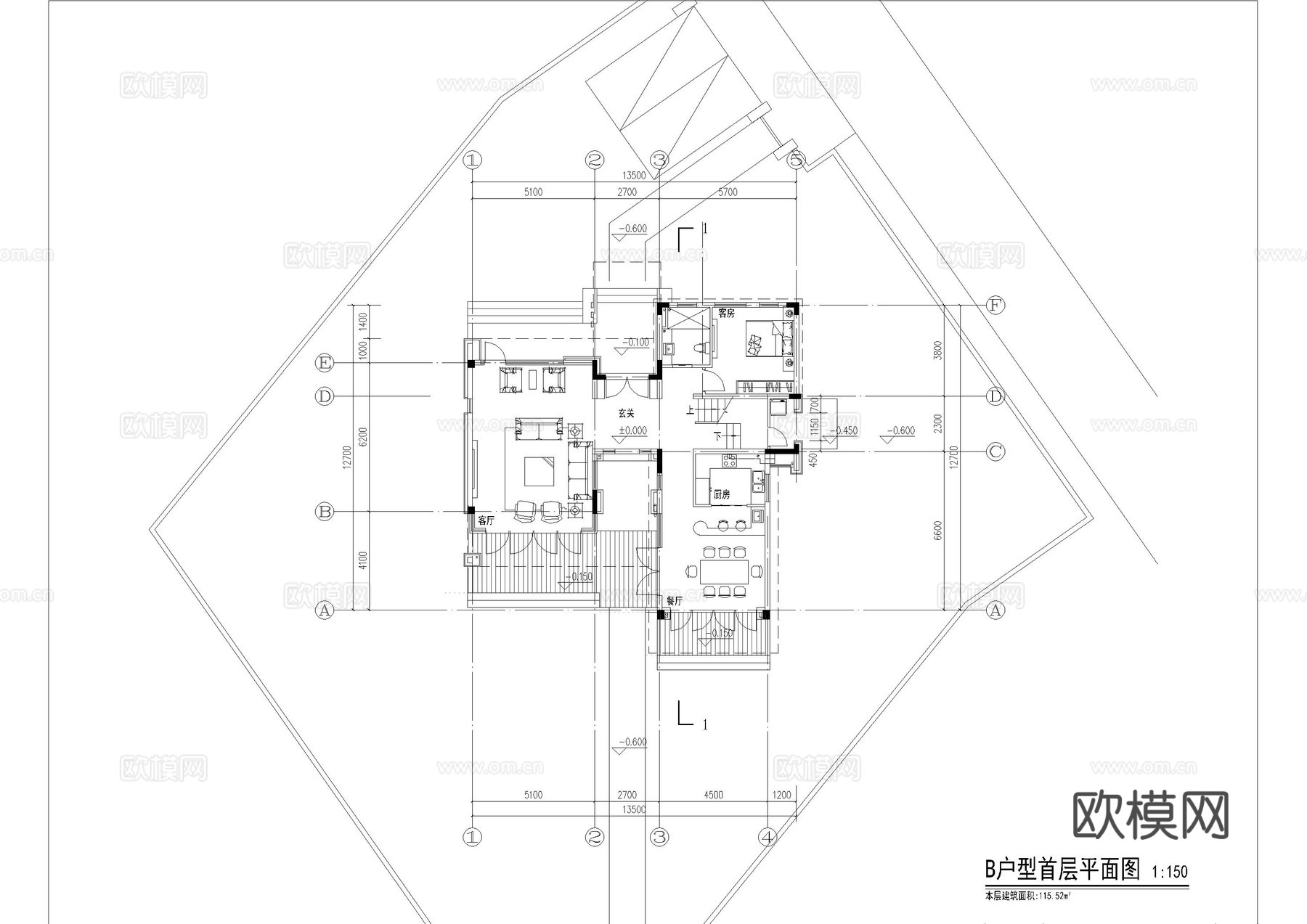 三层民宿别墅施工图cad施工图