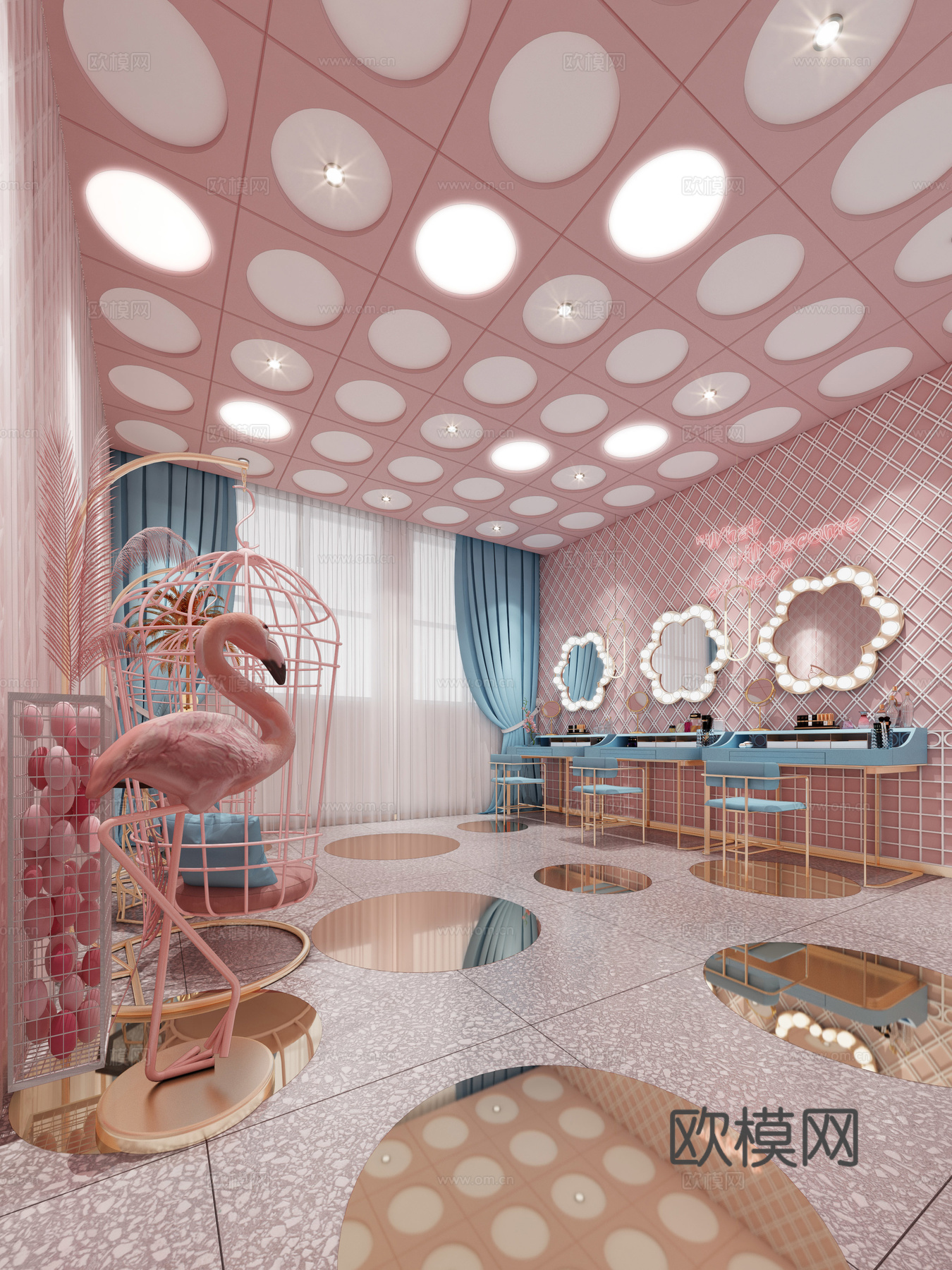 北欧美容院化妆间 火烈鸟 鸟笼椅3d模型