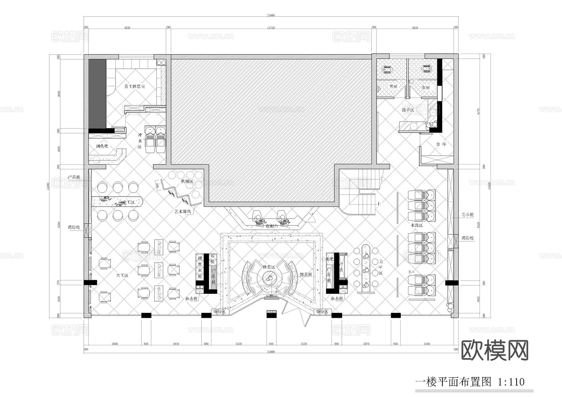 连锁理发店施工图cad施工图
