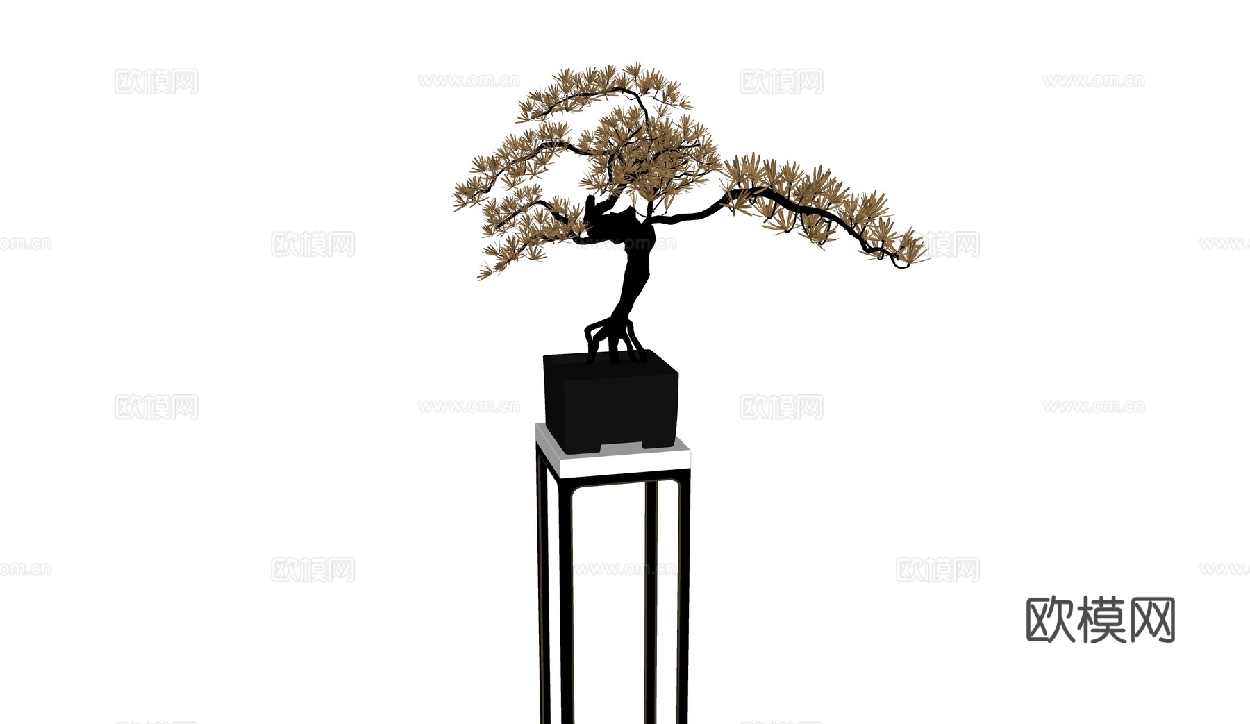 新中式植物摆件su模型