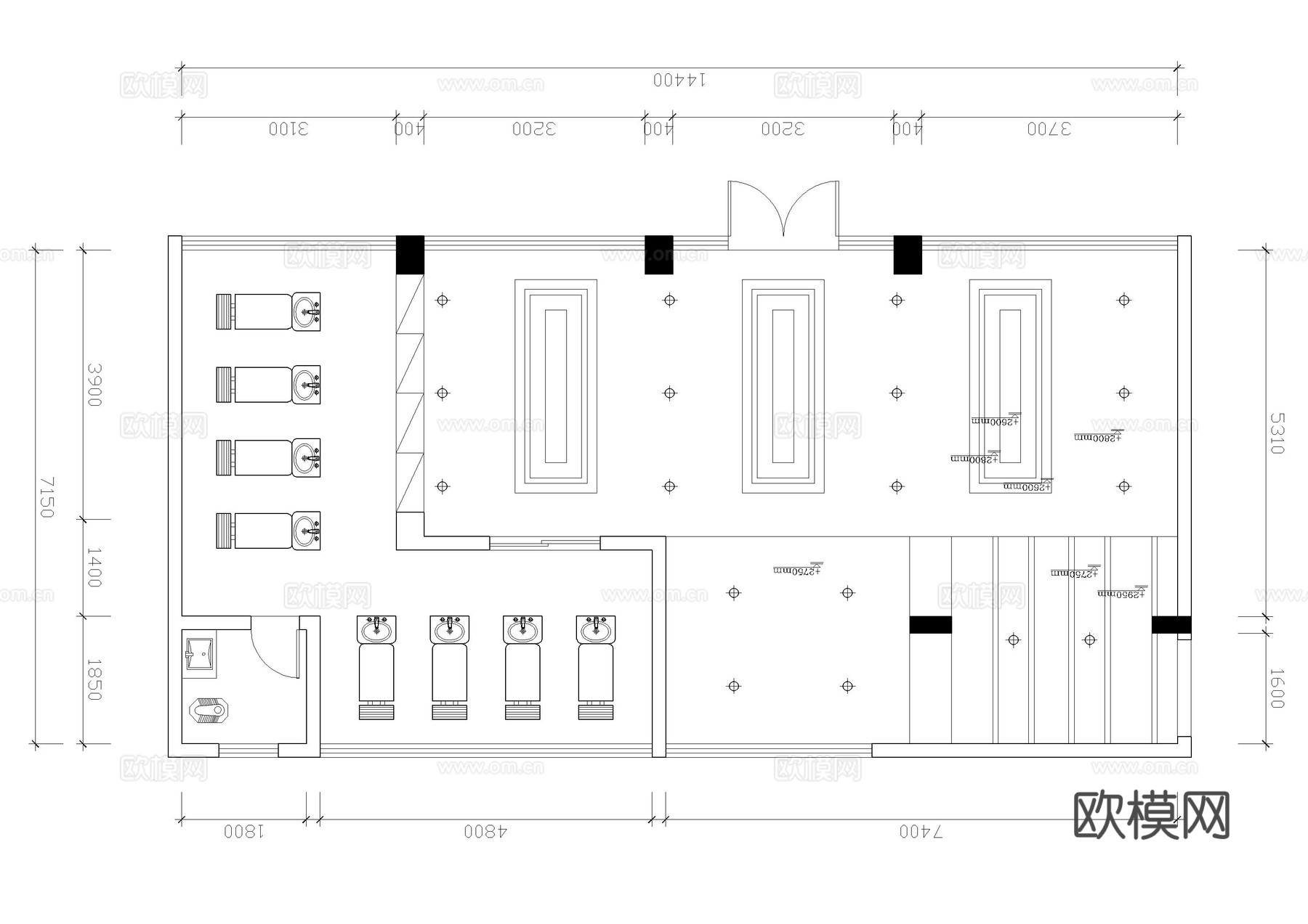 理发沙龙店平面方案图cad施工图