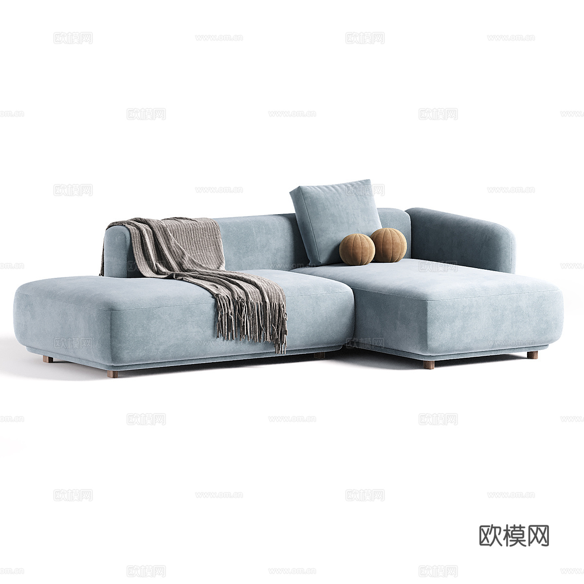现代奶油风布艺组合转角沙发3d模型