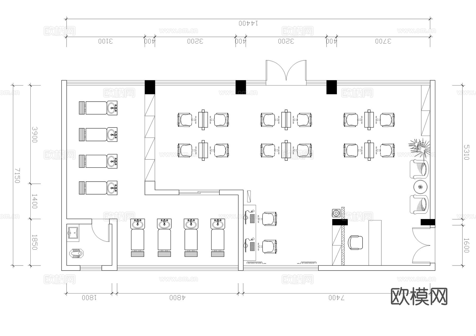 理发沙龙店平面方案图cad施工图