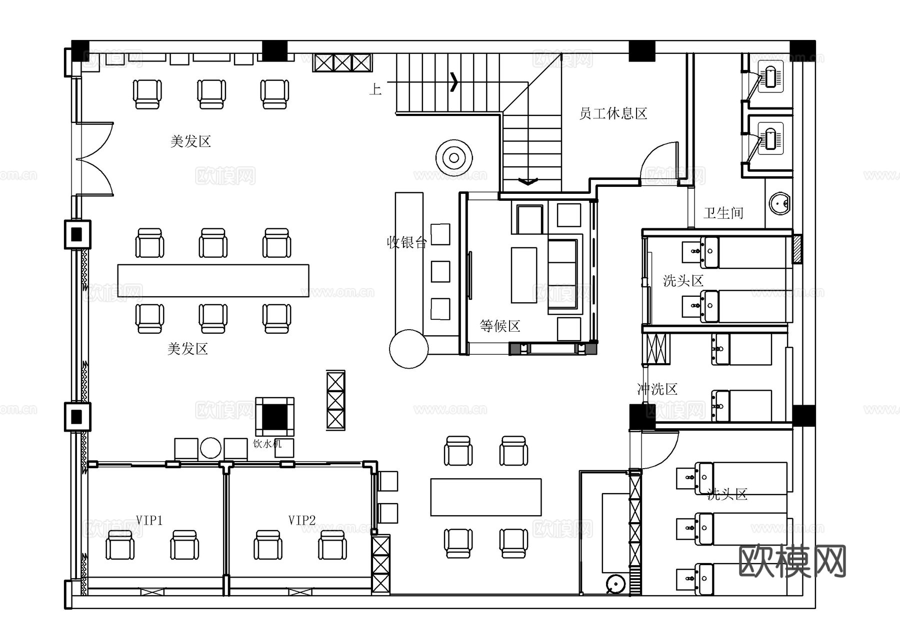 复式理发店施工图cad施工图