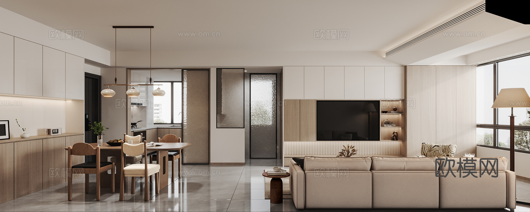 现代中古风客餐厅3d模型下载（渲染图3）