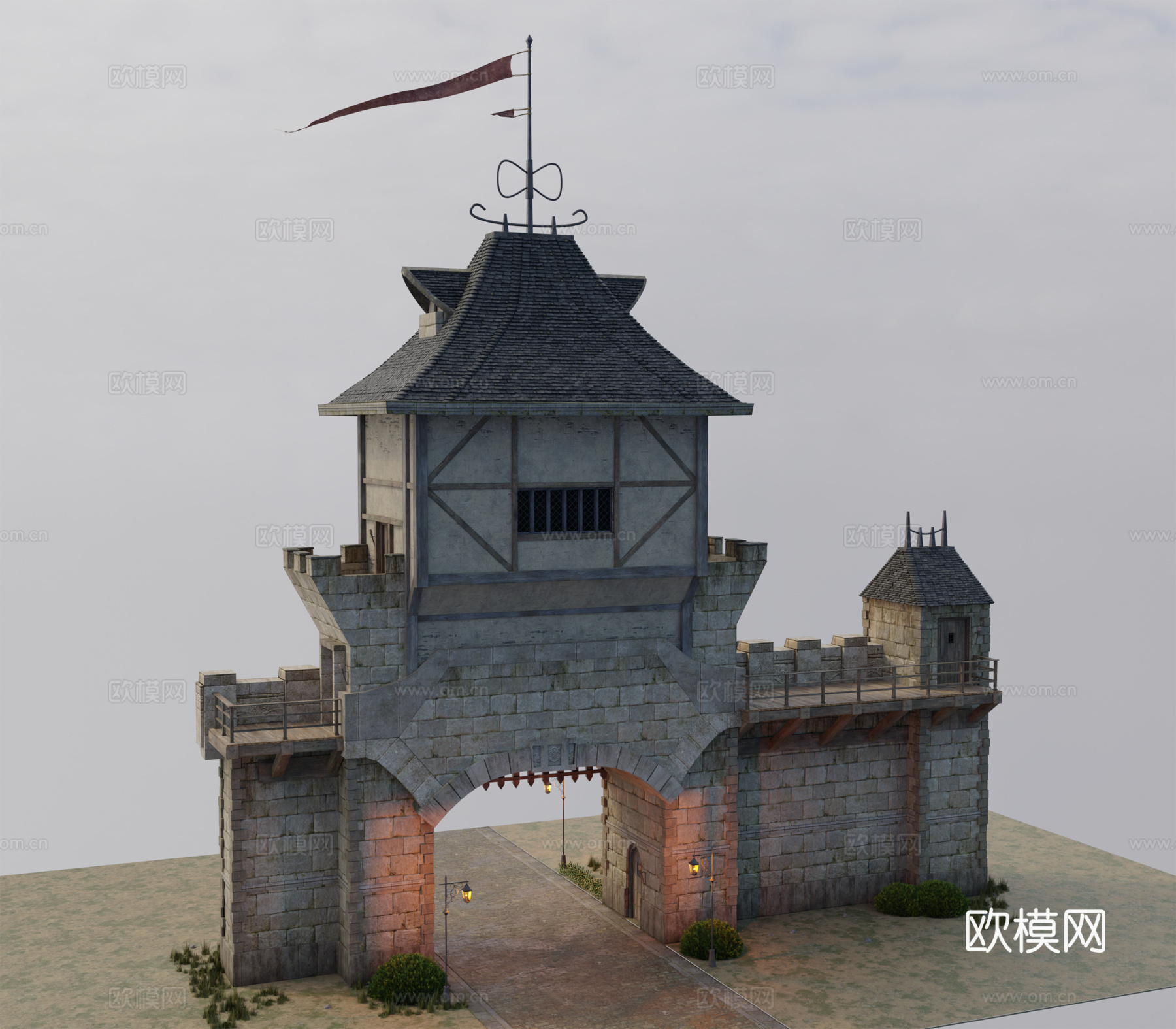 中世纪建筑 中世纪房屋 复古建筑 复古城墙 城堡su模型
