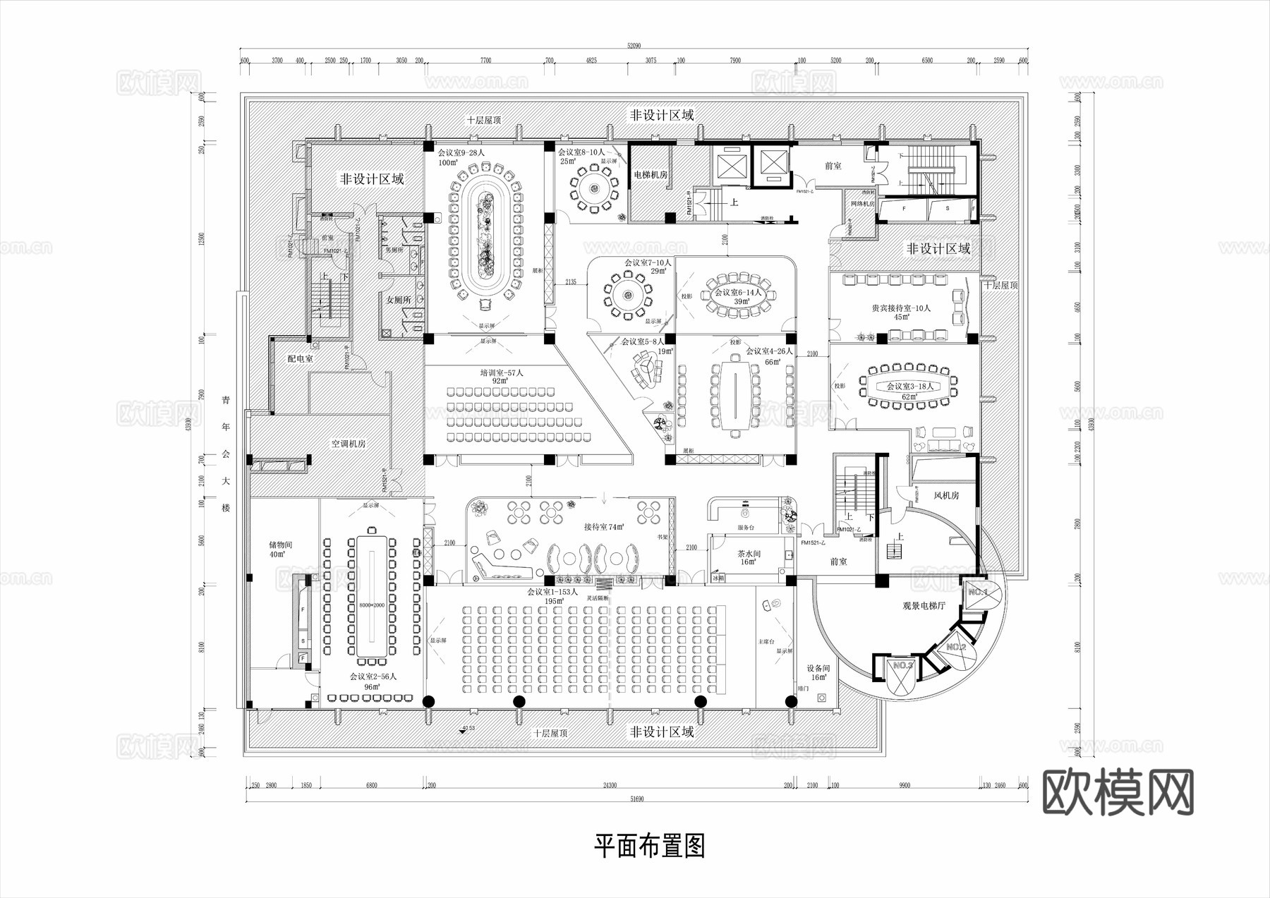 1200㎡会议室平面图cad施工图