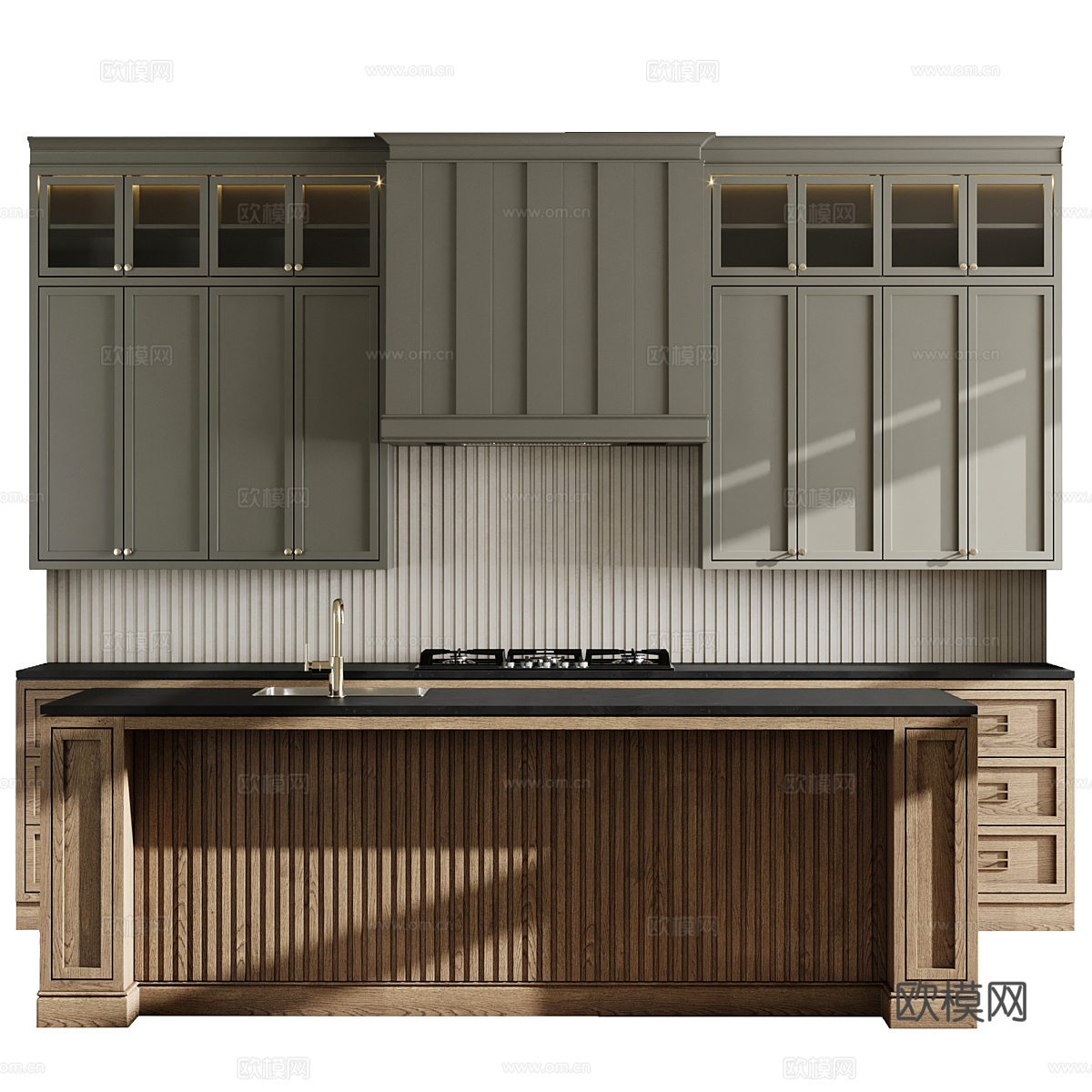 美式简约橱柜 岛台3d模型