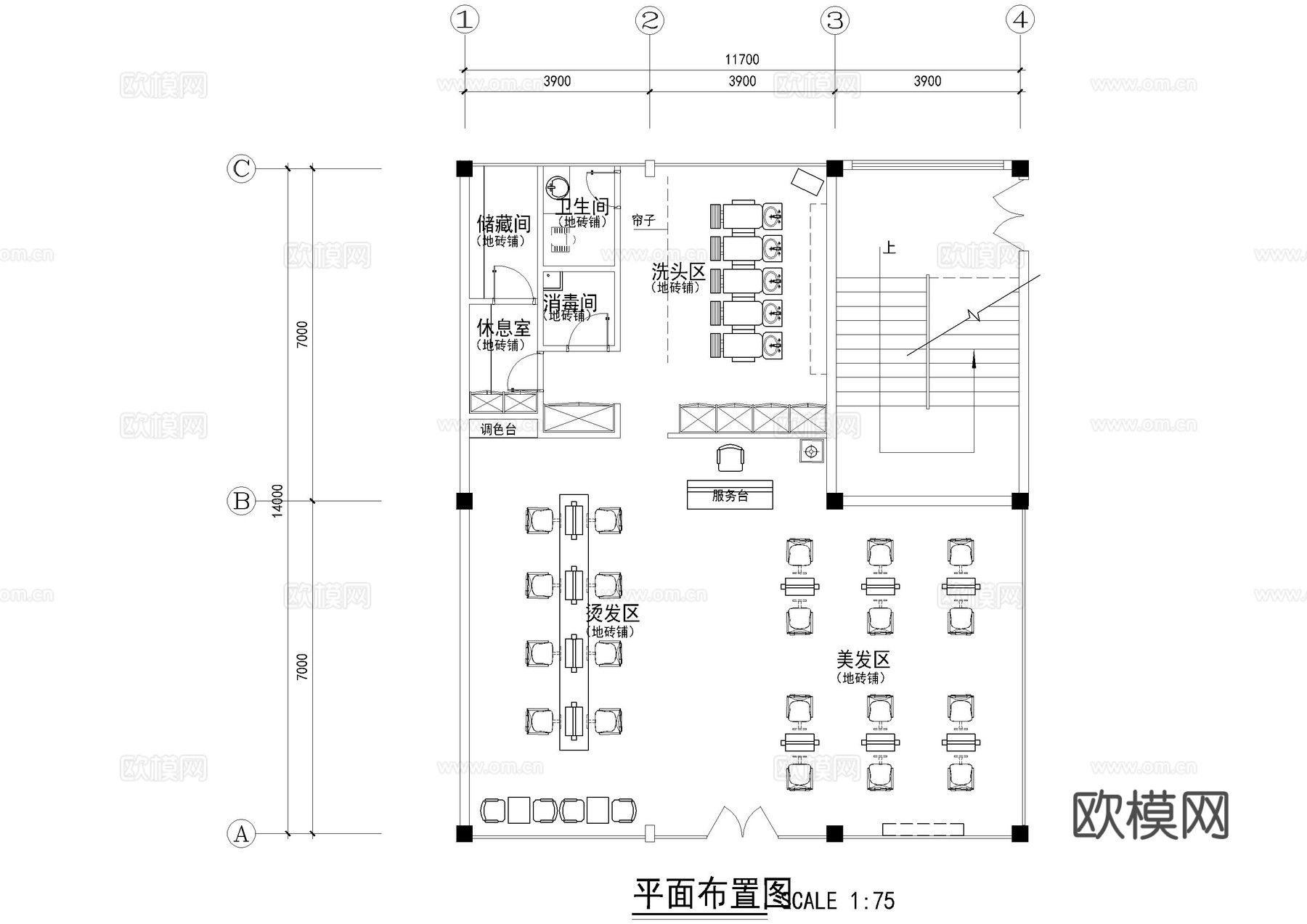 理发烫发店施工图cad施工图