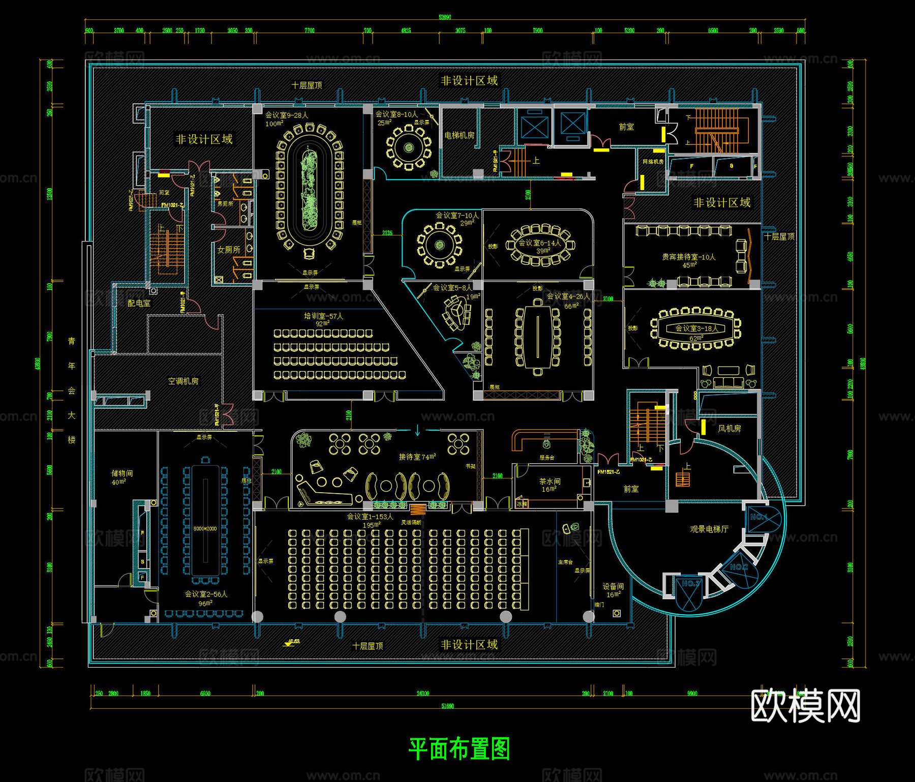 1200㎡会议室平面图cad施工图