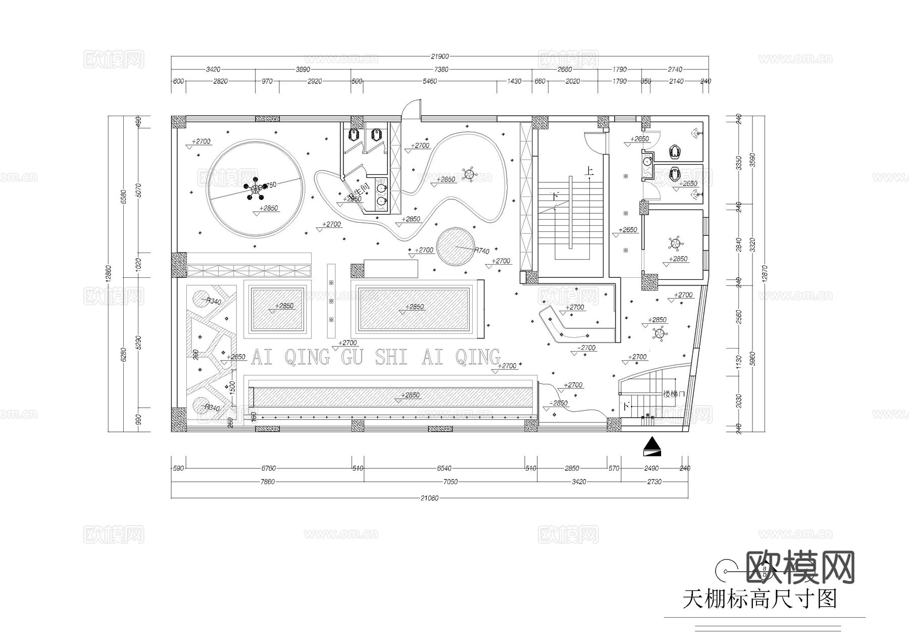 复古理发店施工图cad施工图