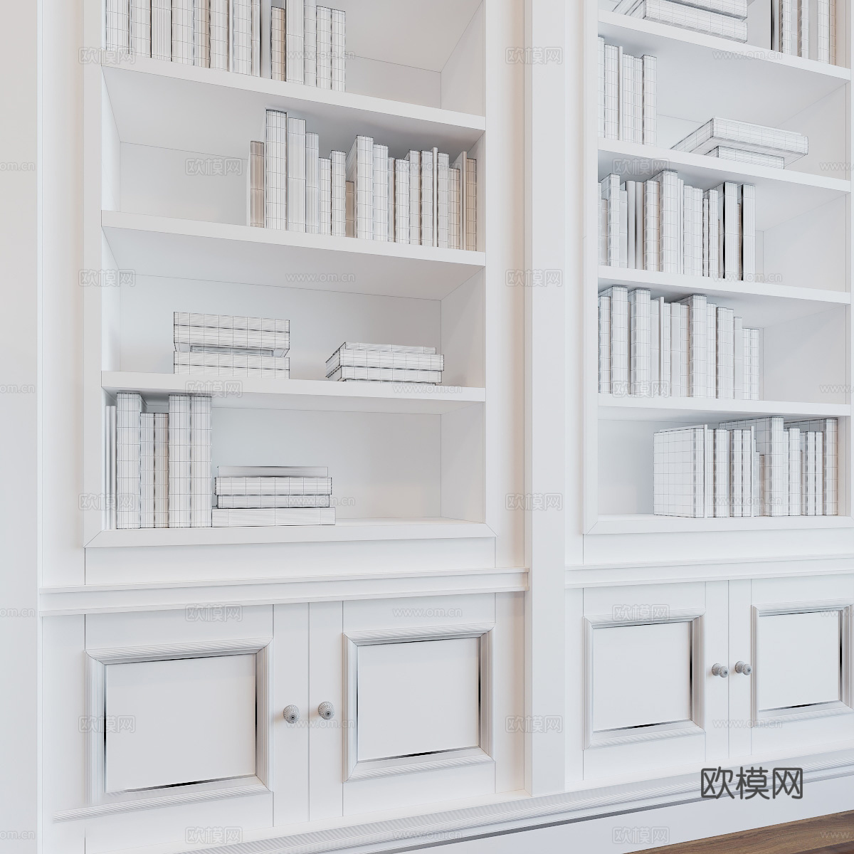 欧式古典欧式书柜书架书本壁炉3d模型