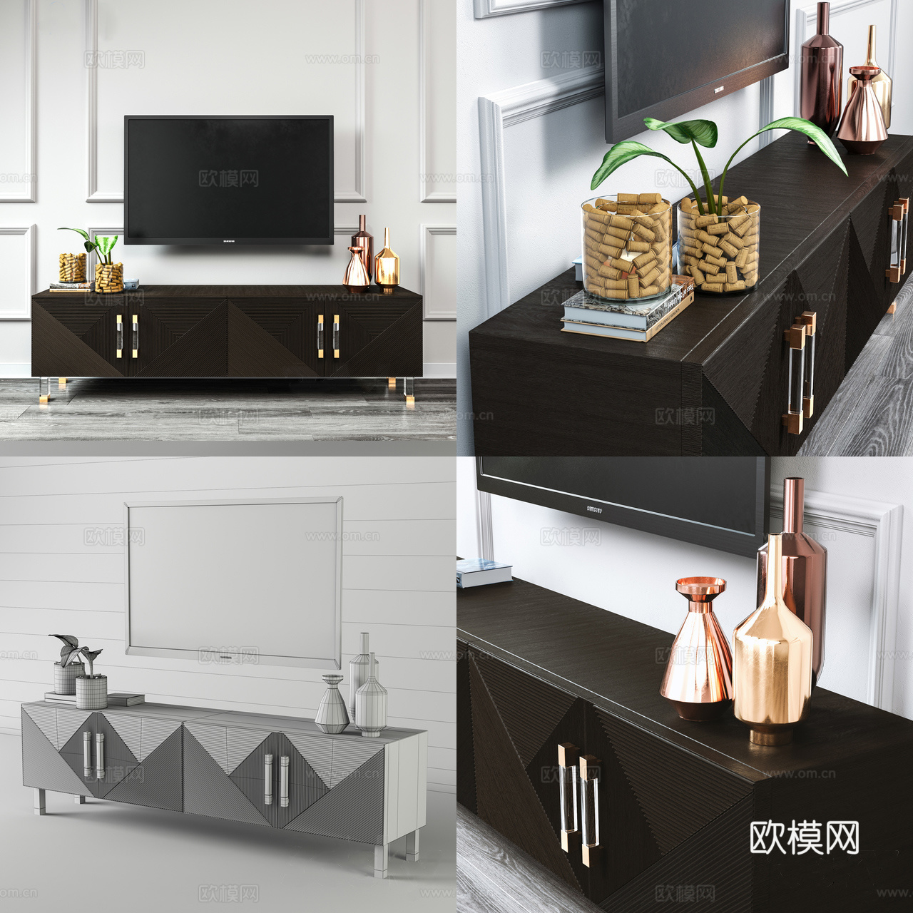 现代电视柜边柜3d模型下载
