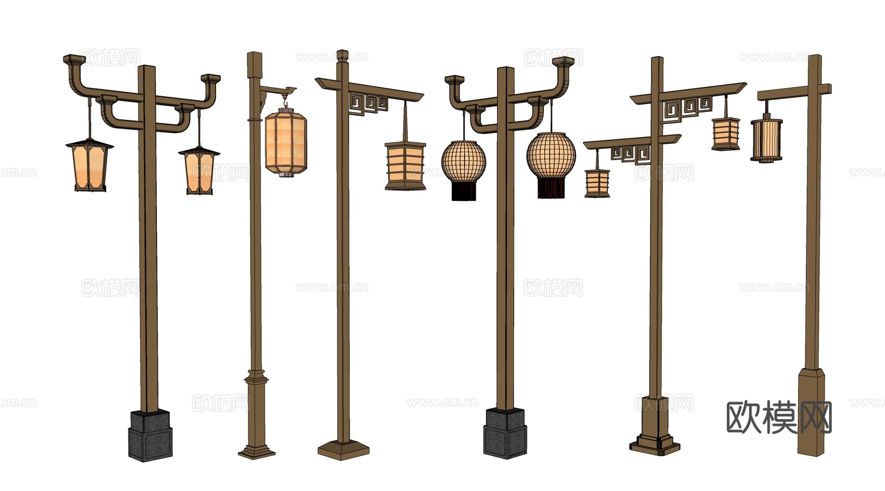 新中式景观灯 路灯 庭院灯 高杆灯su模型