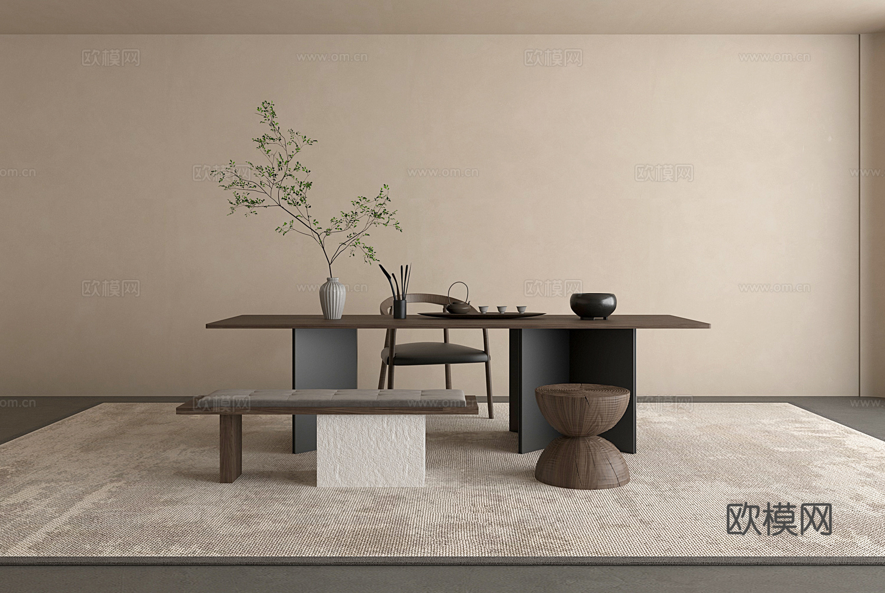 现代新中式茶桌组合 茶室 茶台3d模型