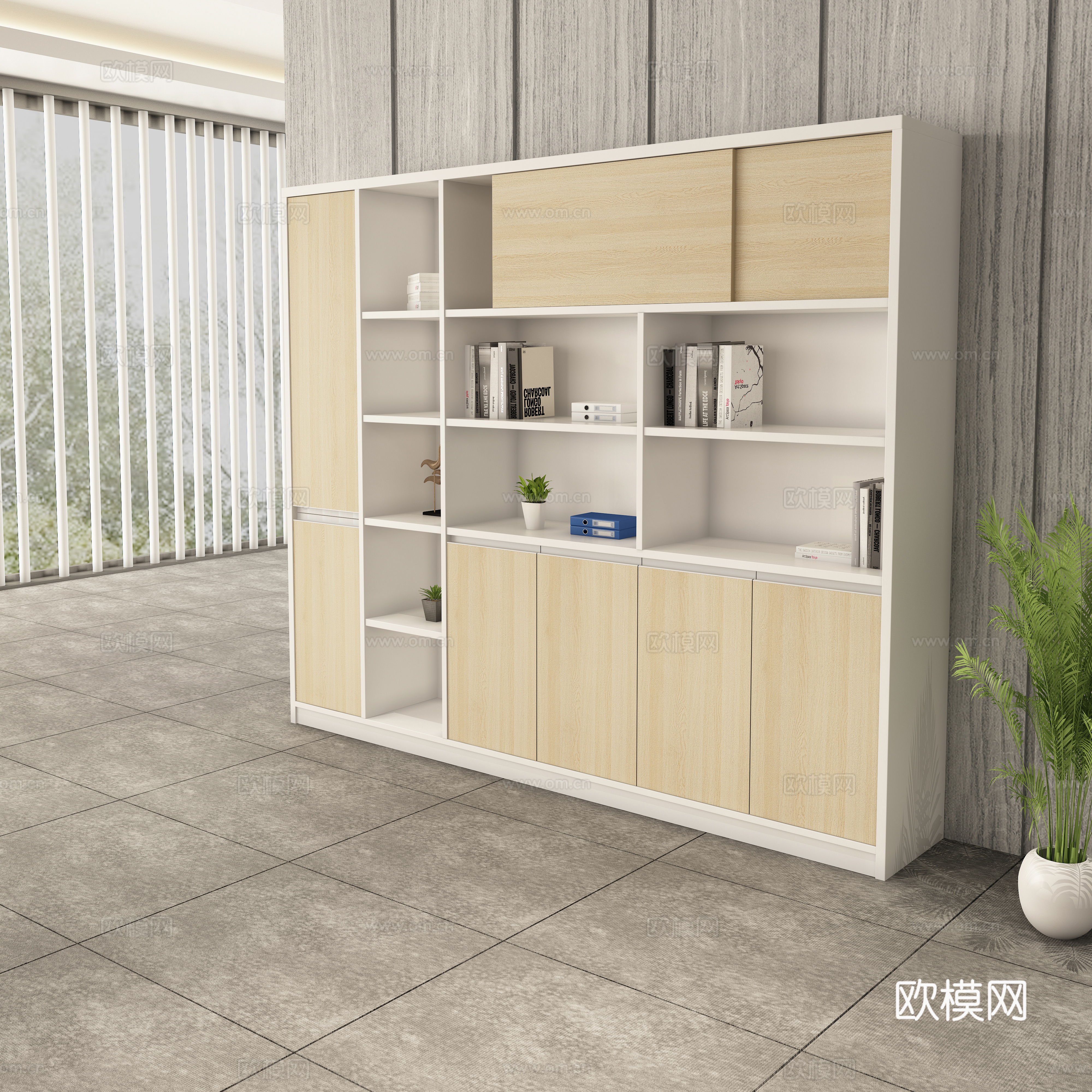 现代办公室 经理室 主管室 浅色木纹老板文件柜3d模型