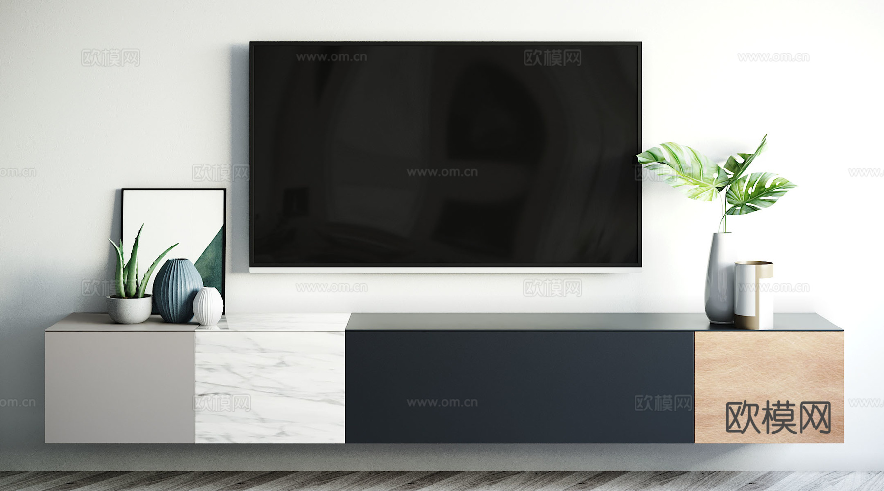 现代 电视柜 电视机 摆件组合3d模型