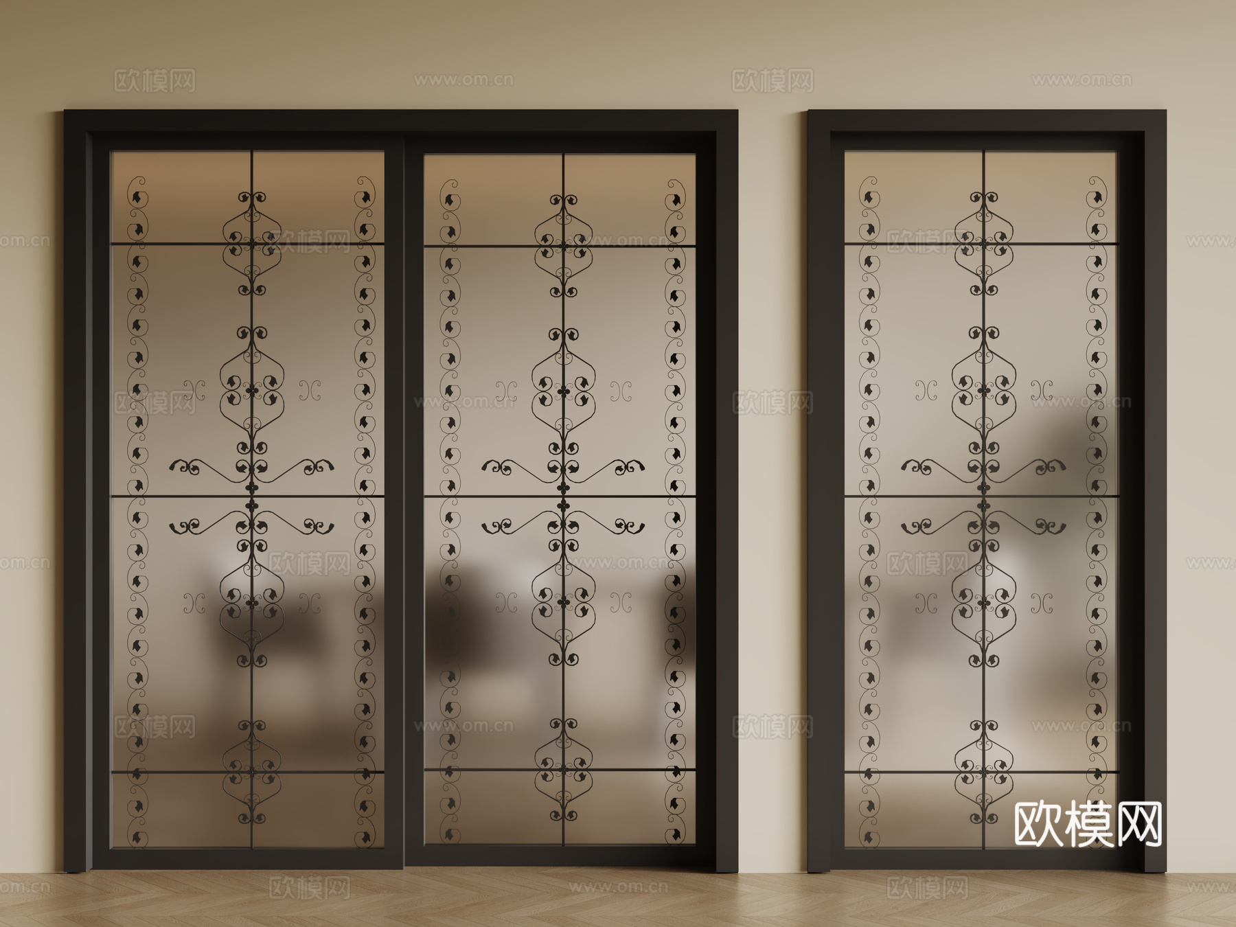 法式玻璃推拉门 长虹玻璃门 玻璃移门3d模型