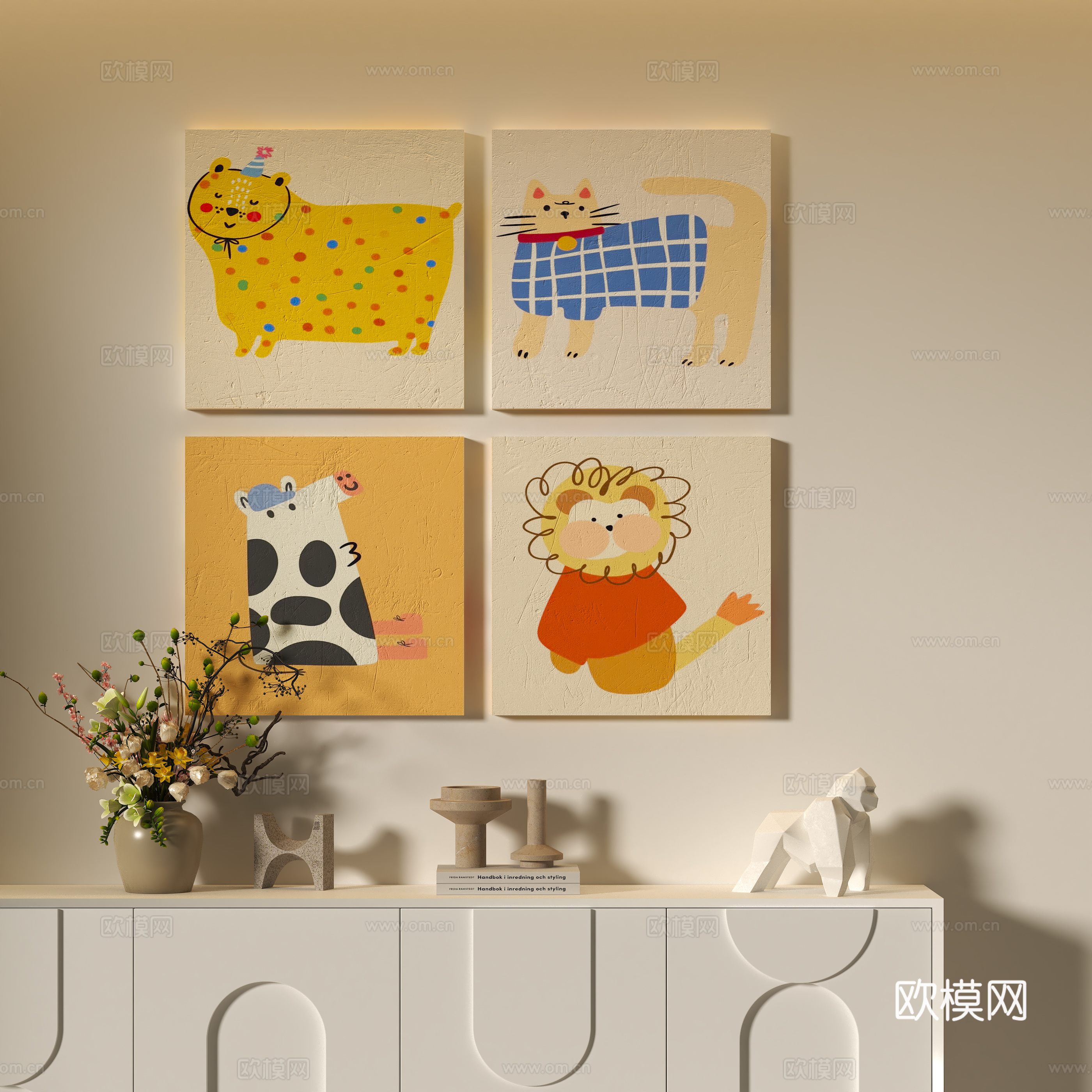 现代卡通动物挂画3d模型