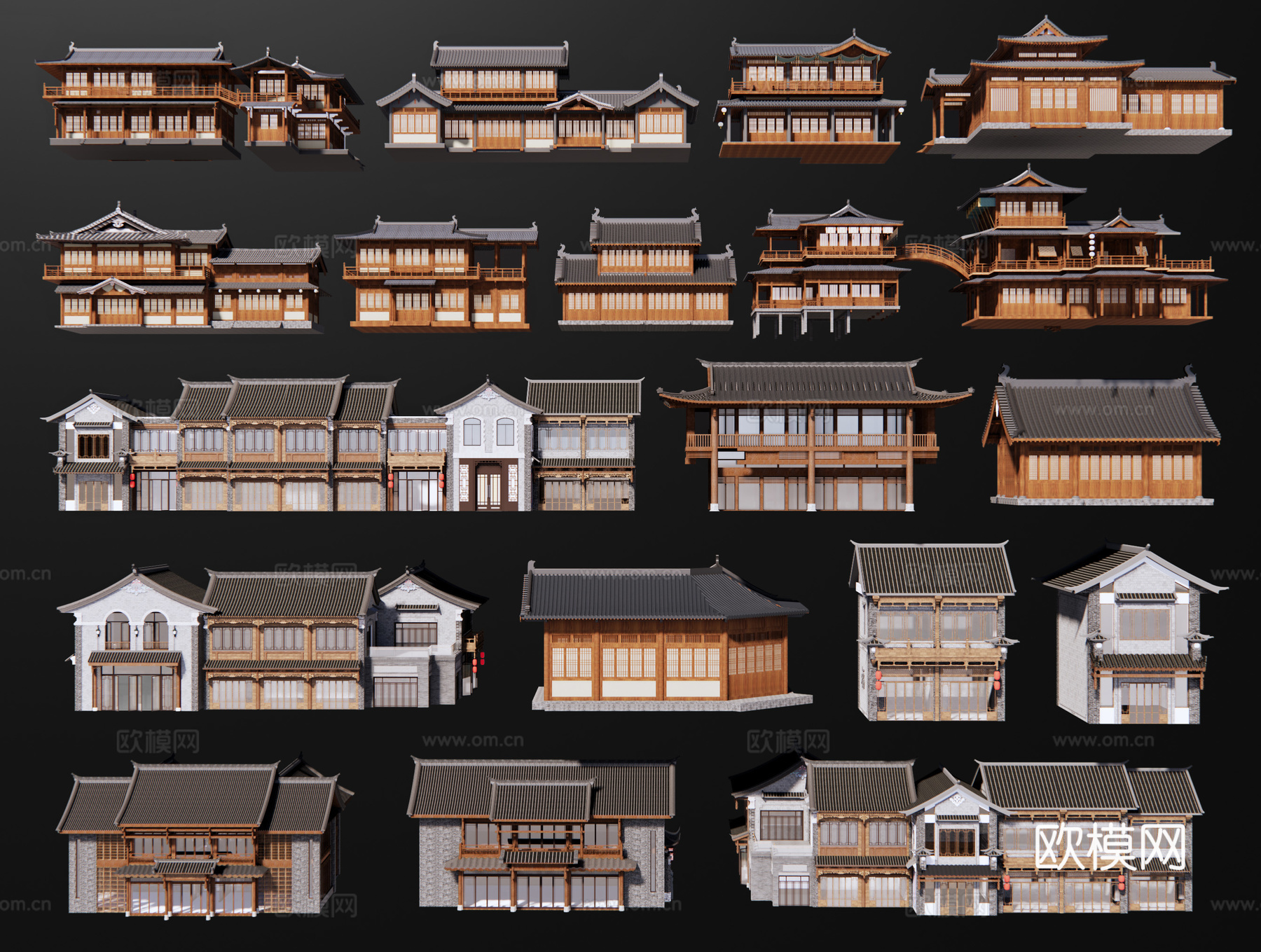中式古建筑 古镇建筑 商业沿街建筑 仿古建筑 古代民房 传统3d模型