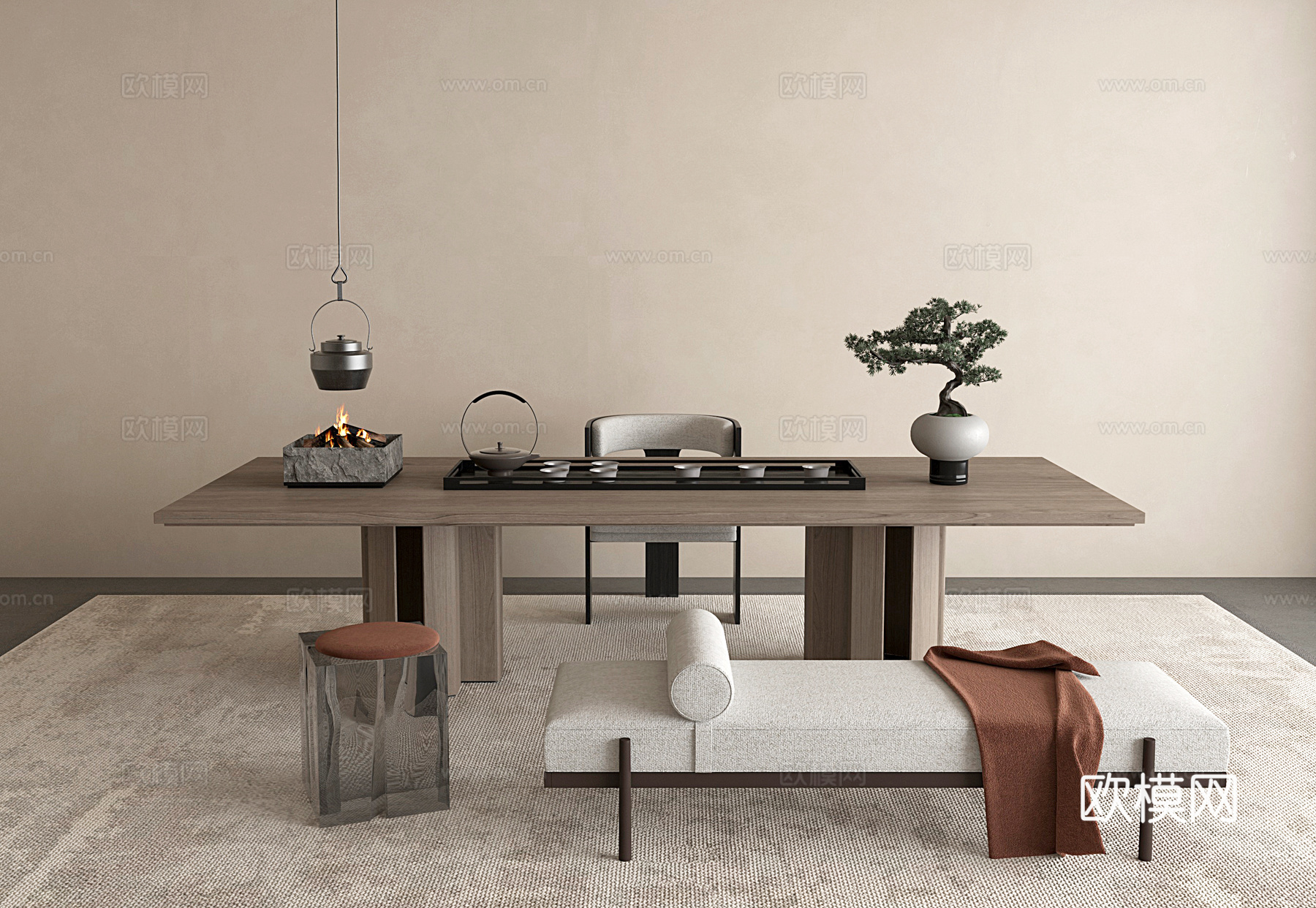 现代中式新中式茶桌组合 茶室 茶台3d模型下载