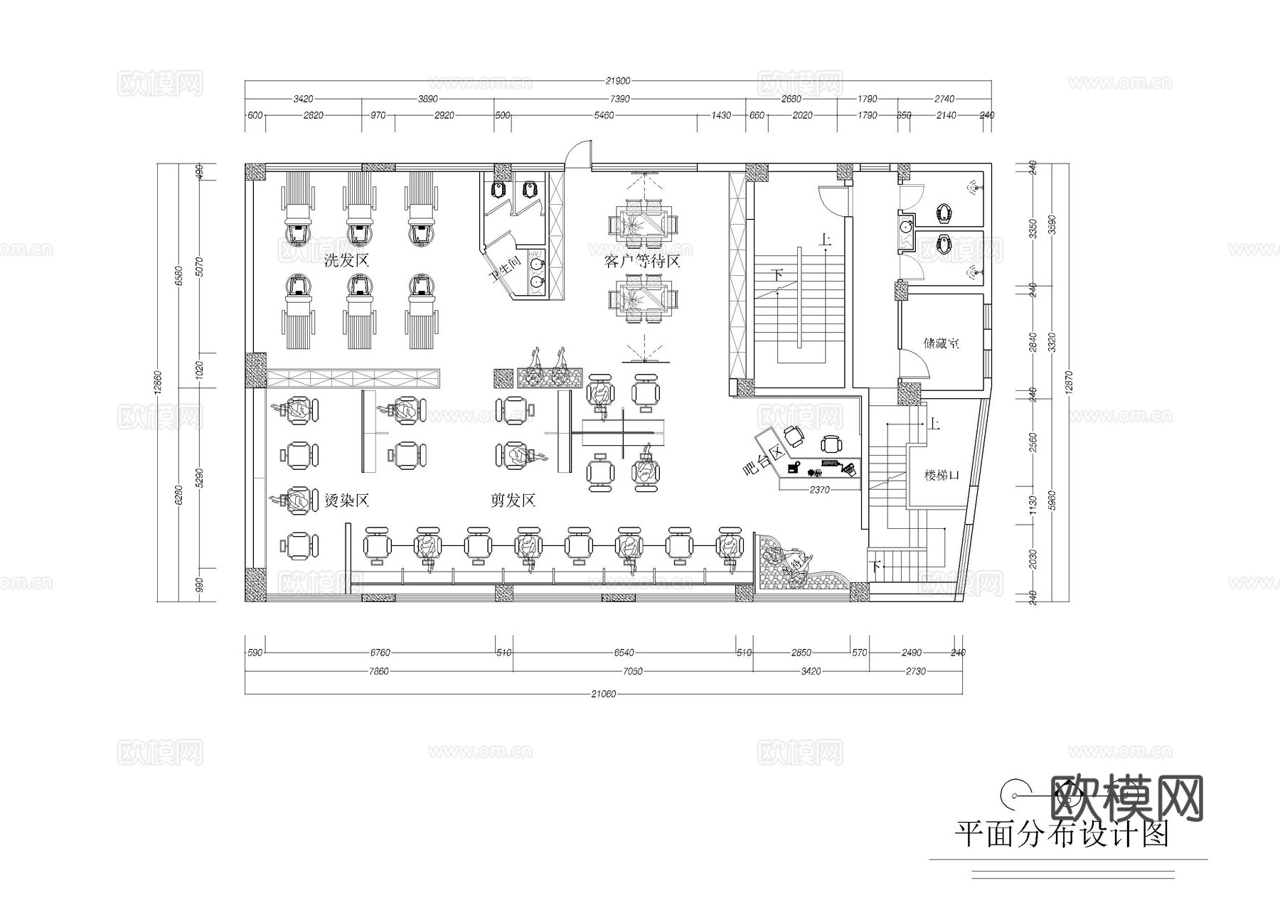 复古理发店施工图cad施工图