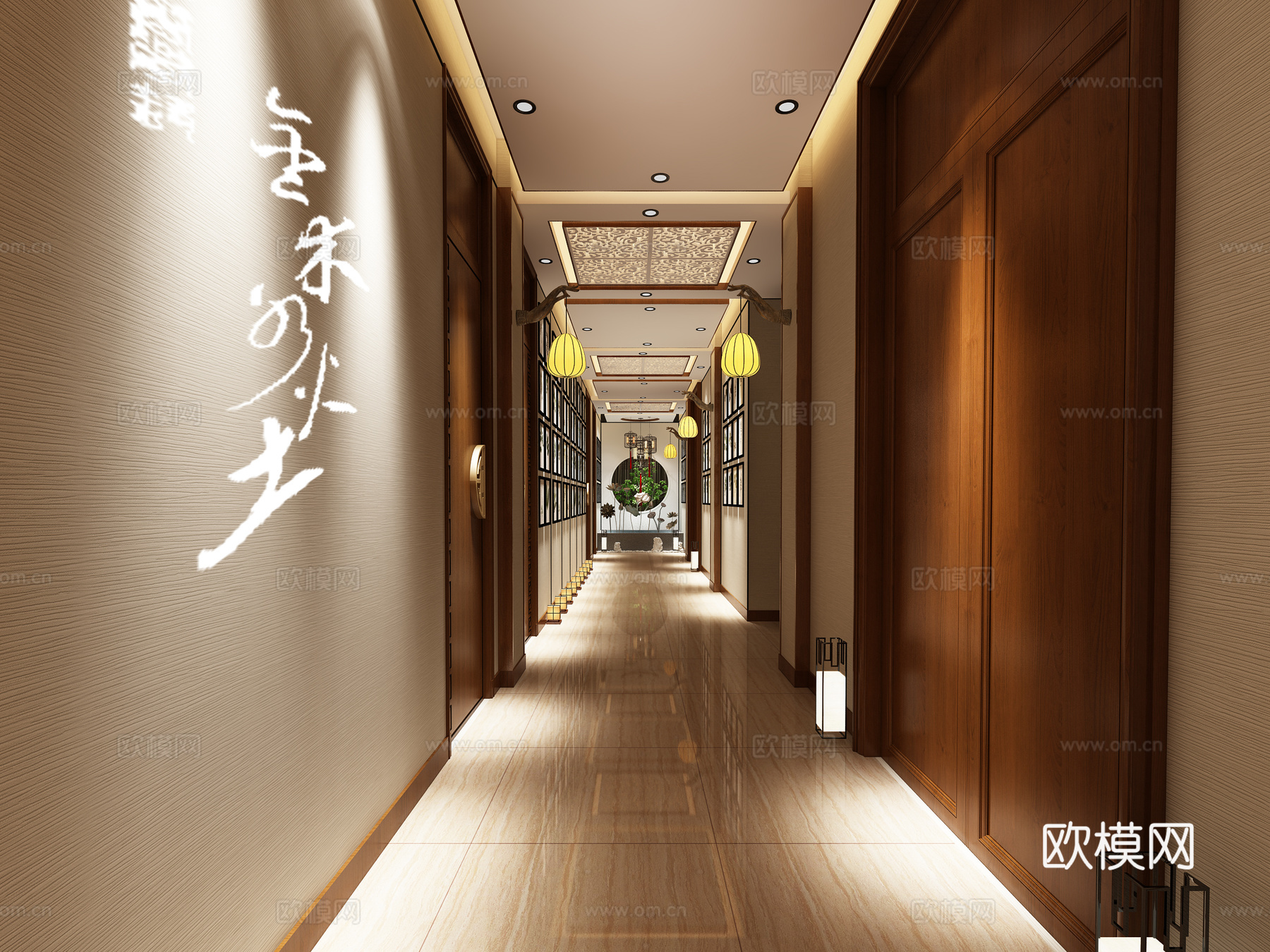 中式中医院大堂效果图3d模型下载（渲染图4）