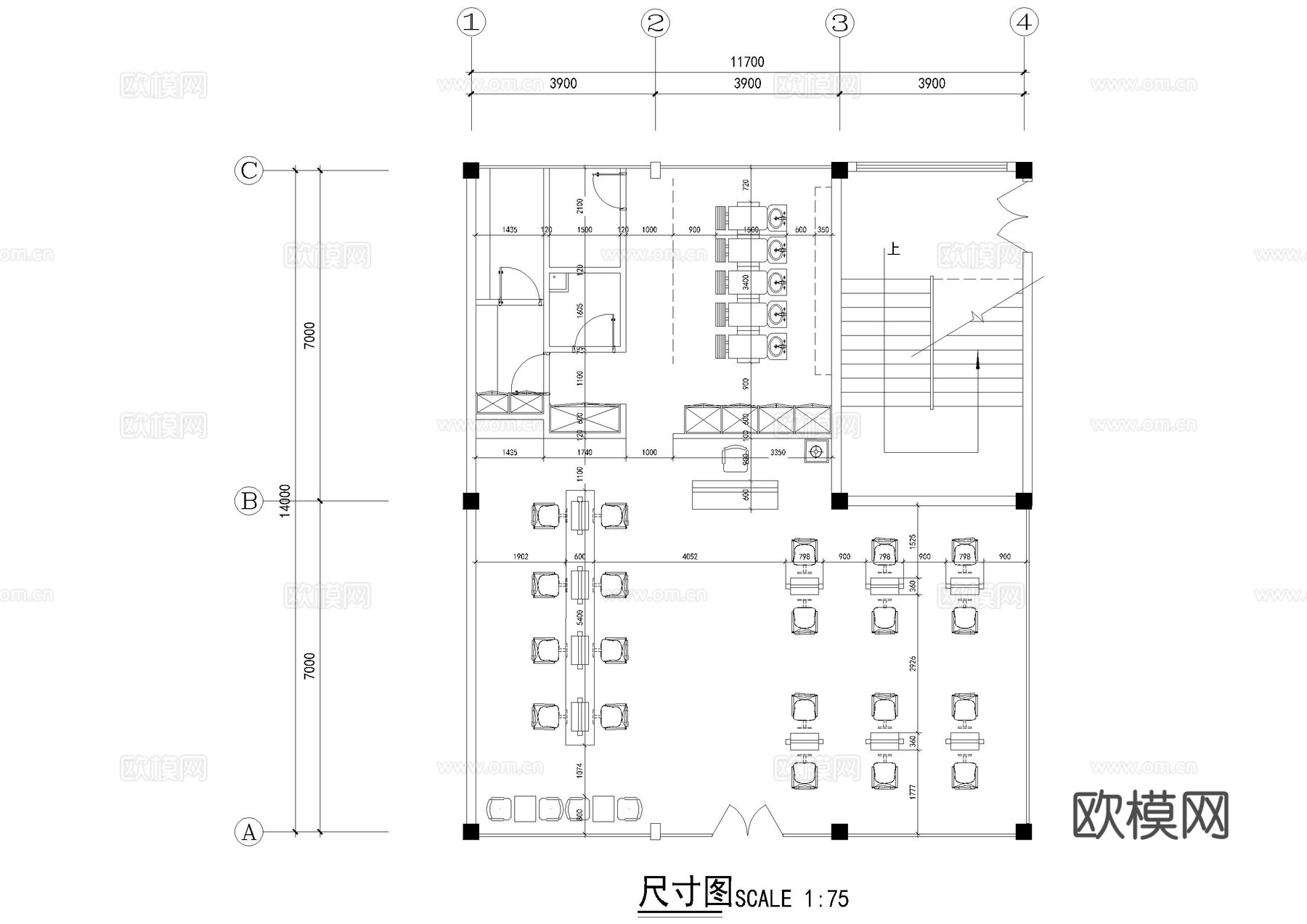 理发烫发店施工图cad施工图