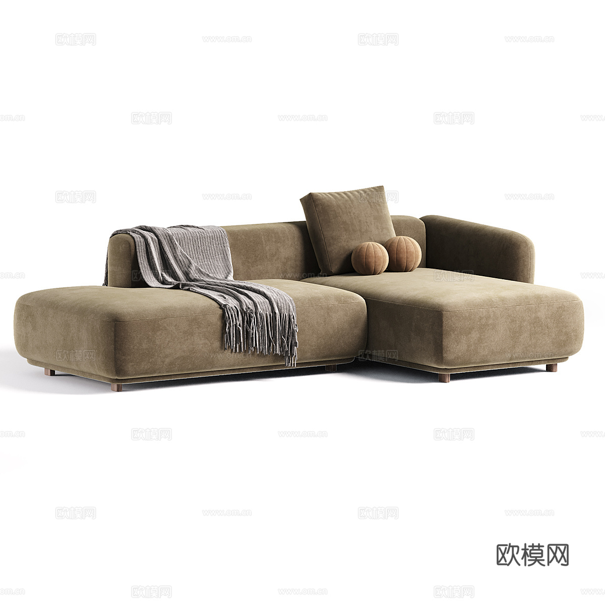 现代奶油风布艺组合转角沙发3d模型