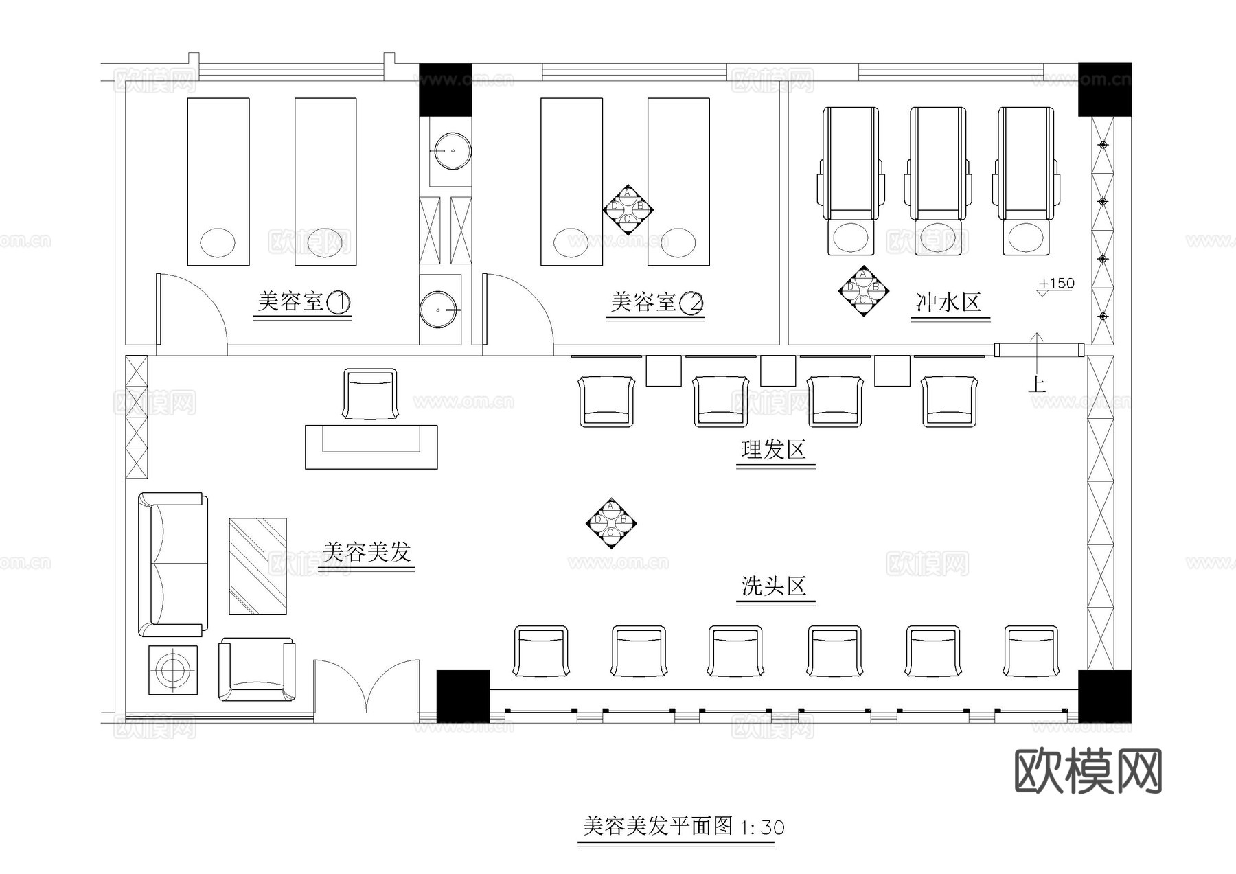 美容美发店施工图cad施工图