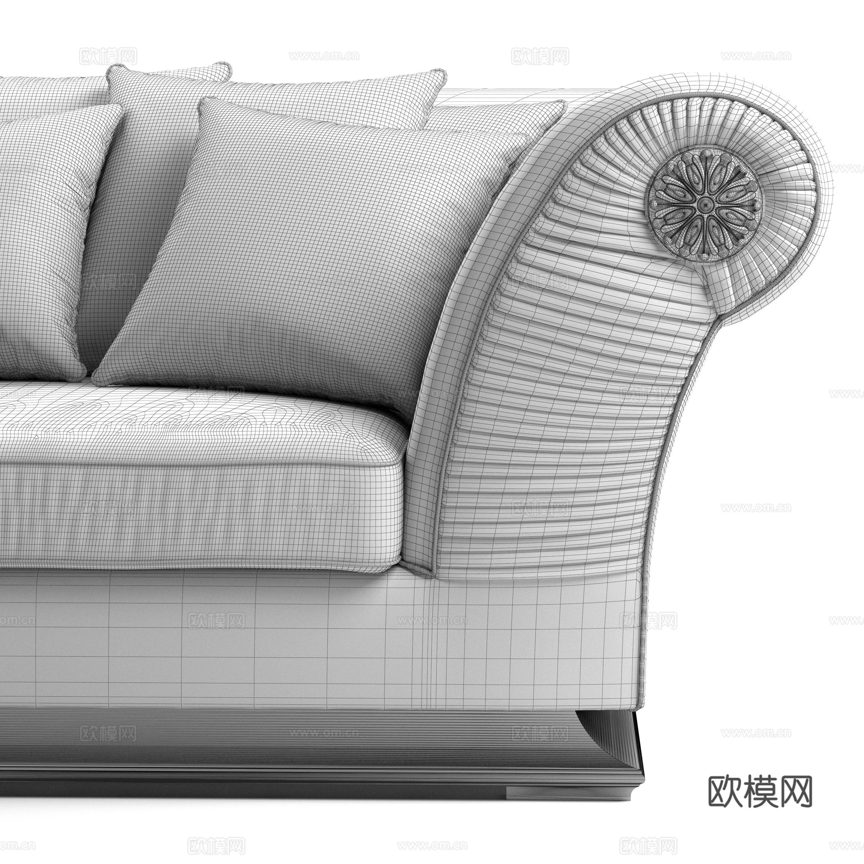 简欧灰绒多人沙发枕头组合3d模型