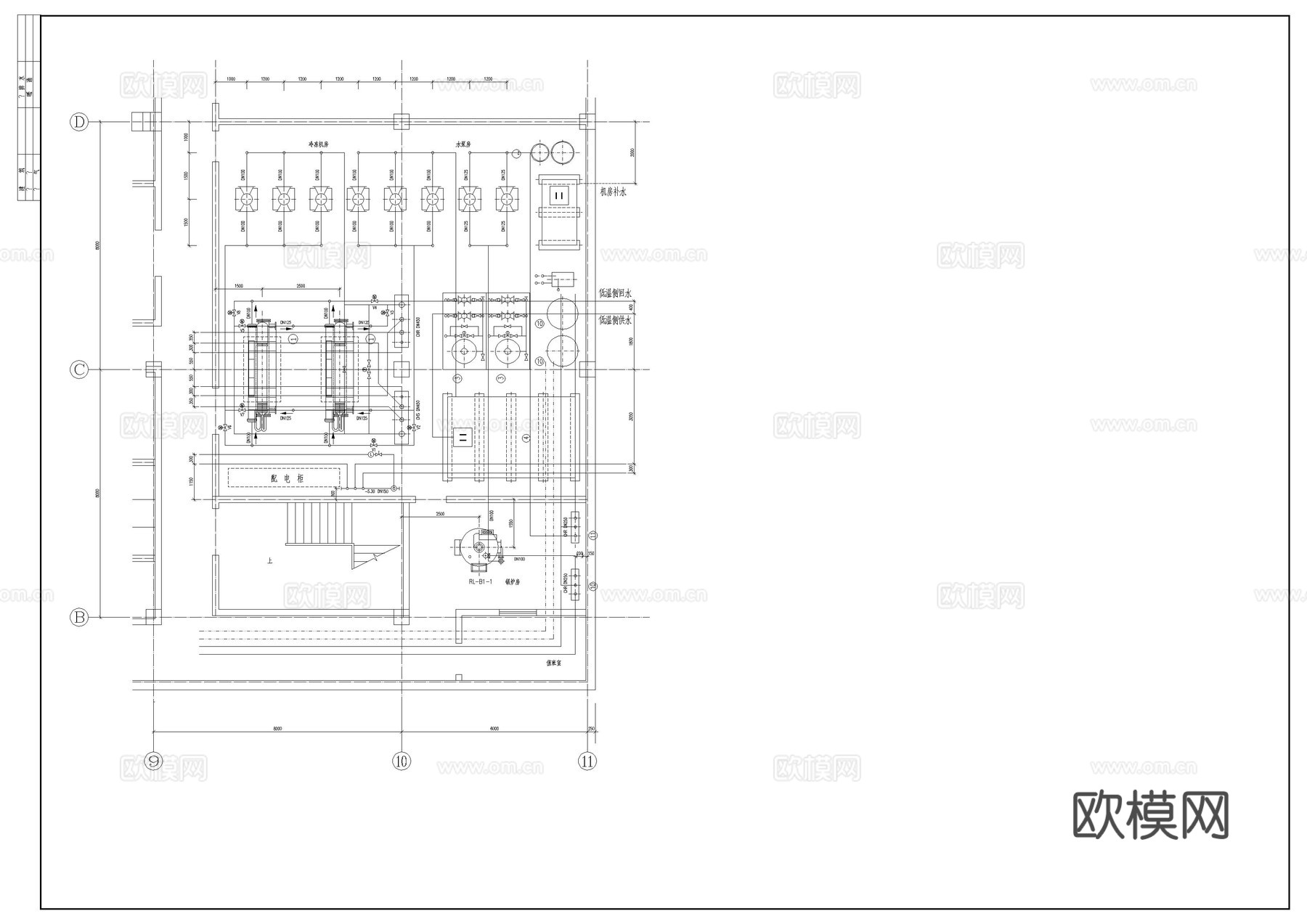 锅炉房及冷冻房施工图cad施工图