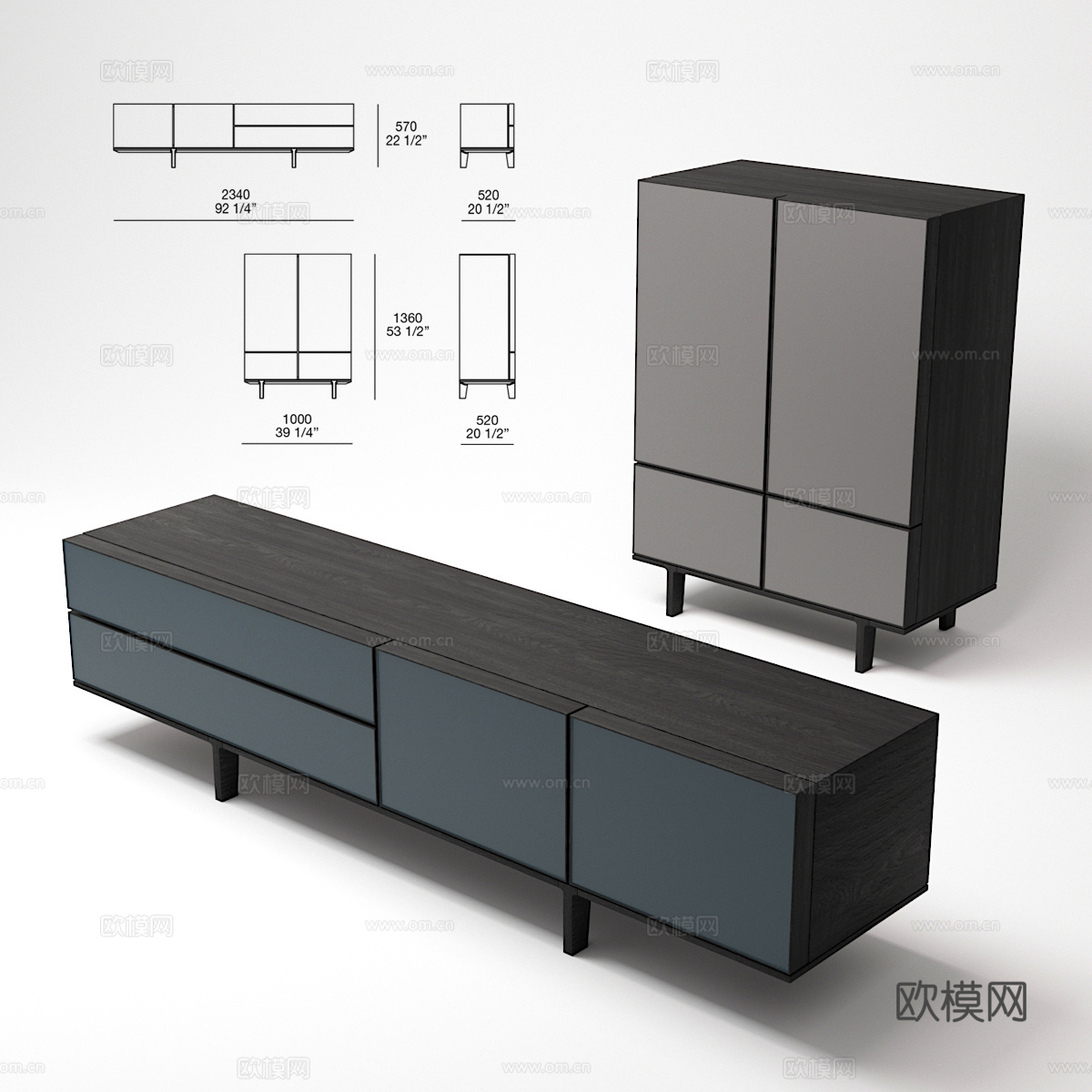 现代边柜组合3d模型