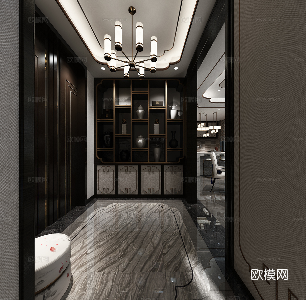 简欧中式会所过道664473d模型