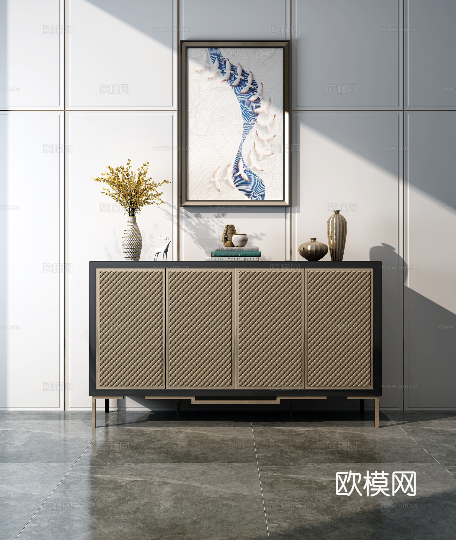 现代轻奢风格边柜3d模型