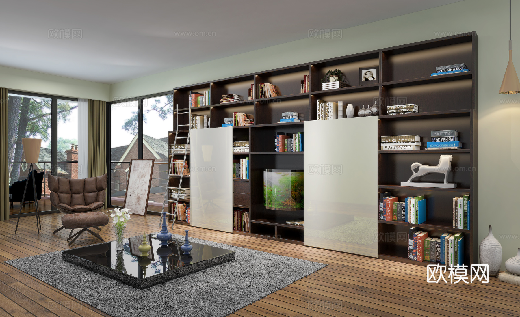 现代书柜组合3d模型下载