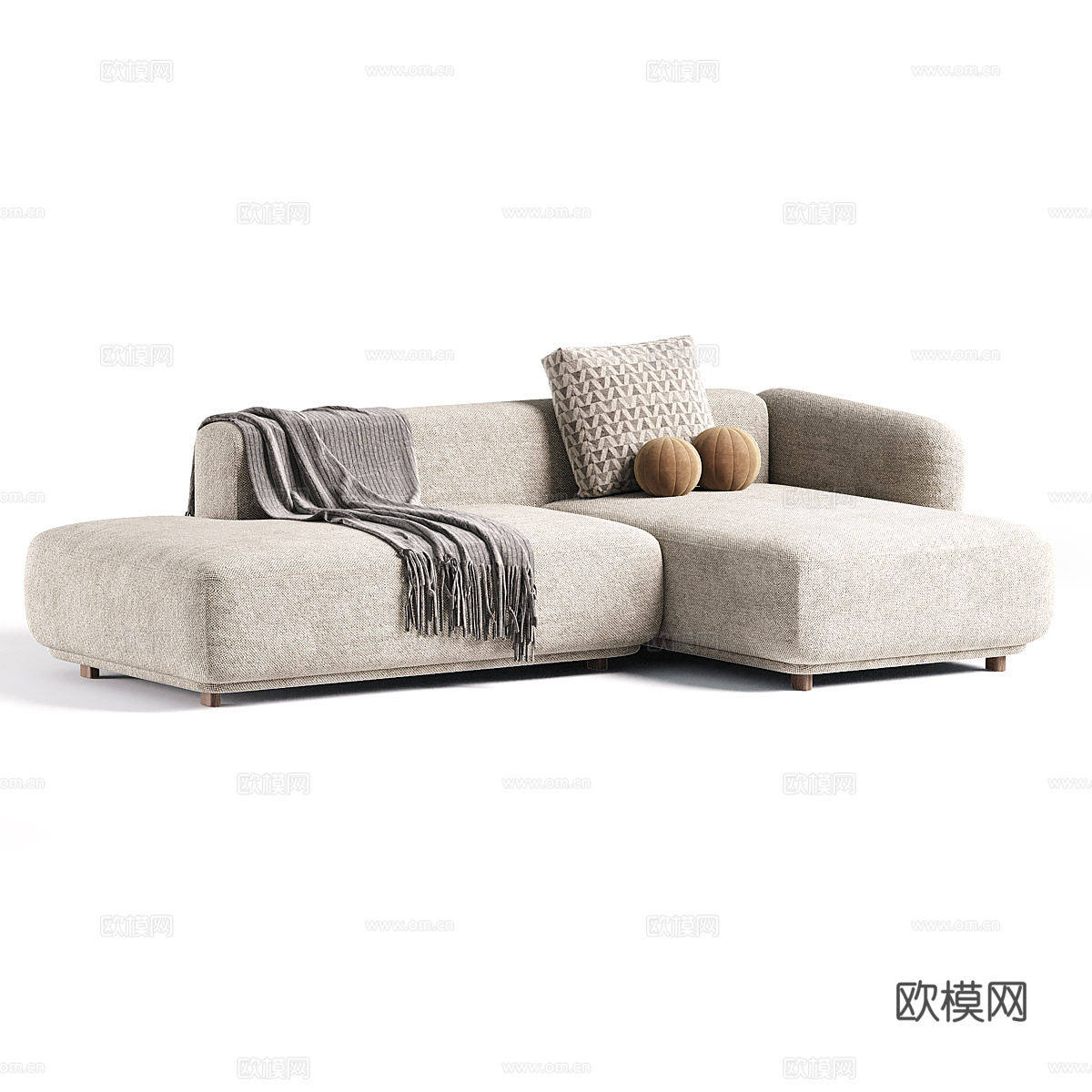 现代奶油风布艺组合转角沙发3d模型