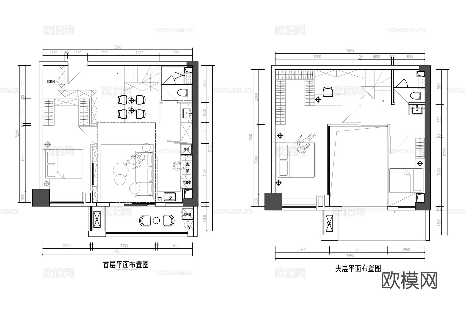 公寓复式楼平面布置图cad施工图