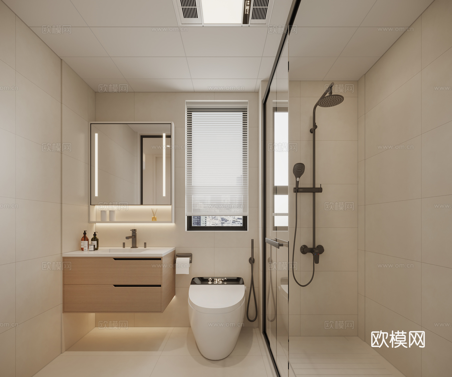 现代奶油风卫生间3d模型